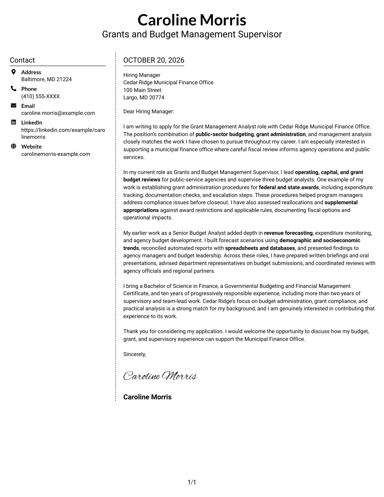 Cover letter example — page 1