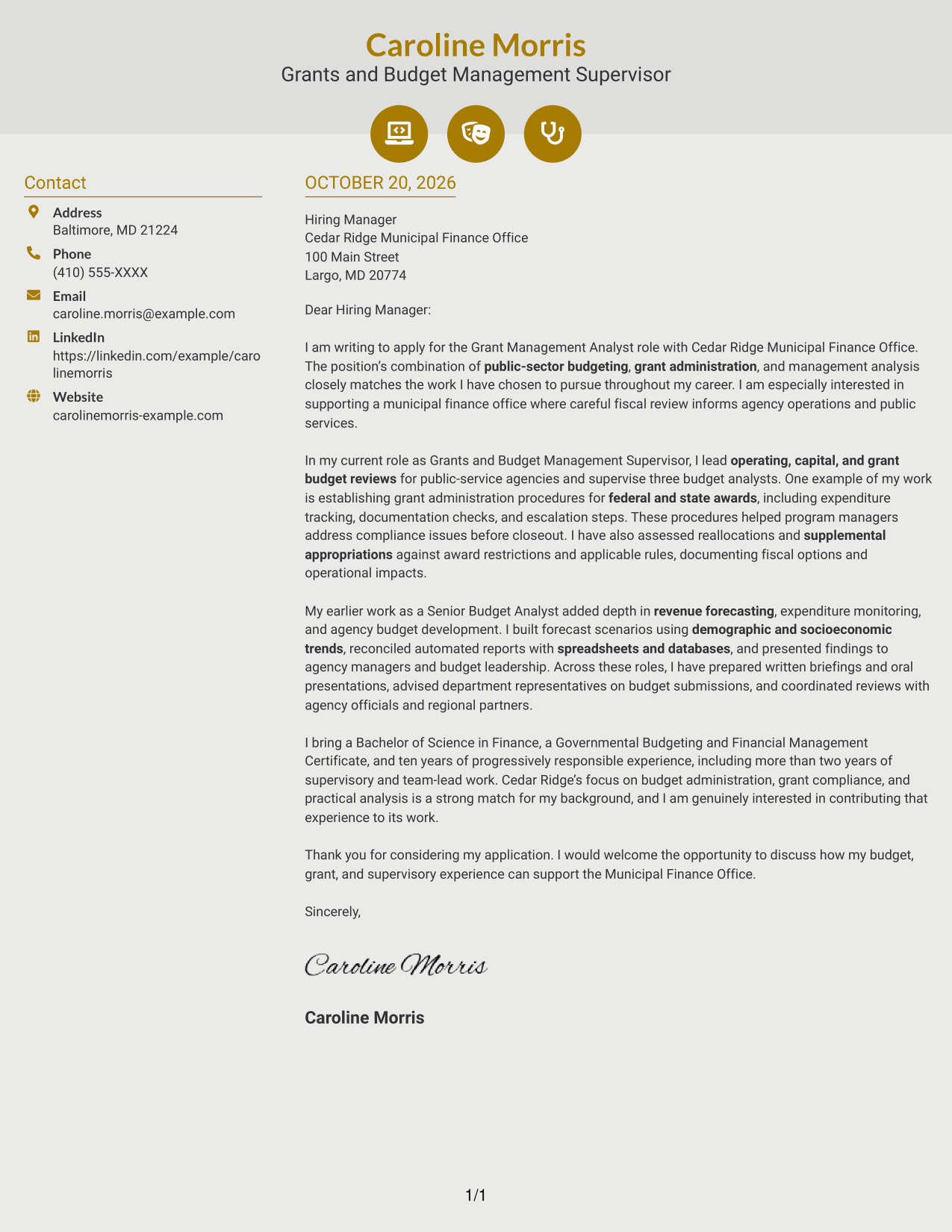 Cover letter example — page 1