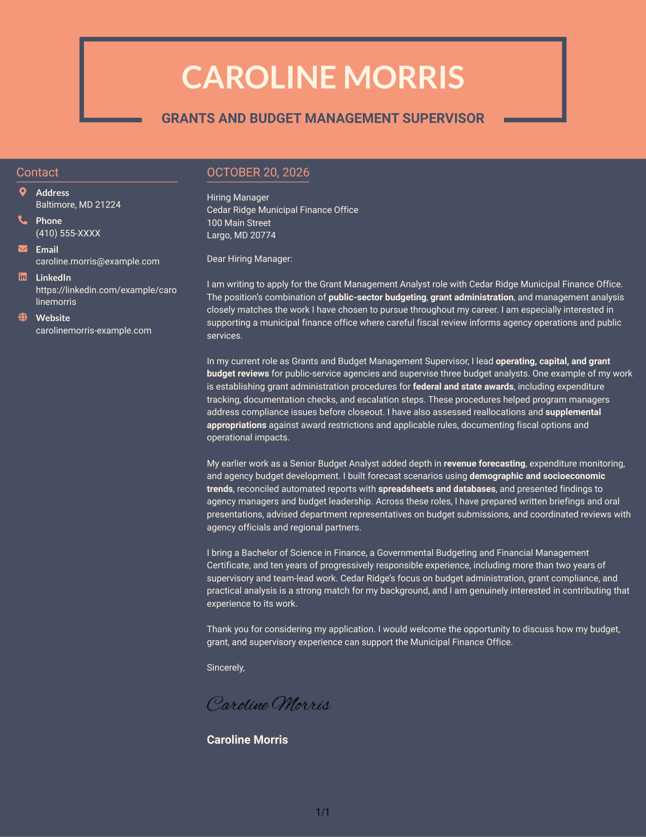 Cover letter example — page 1