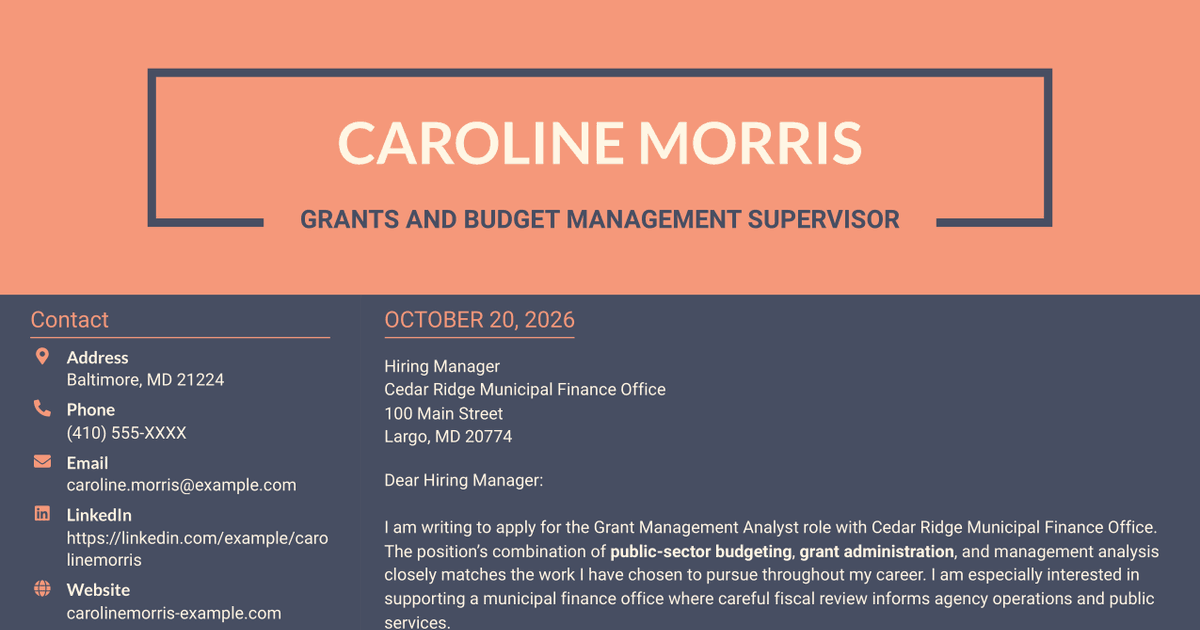 7 Grant Management Analyst - Public Sector Budgeting Cover Letter Templates with Example