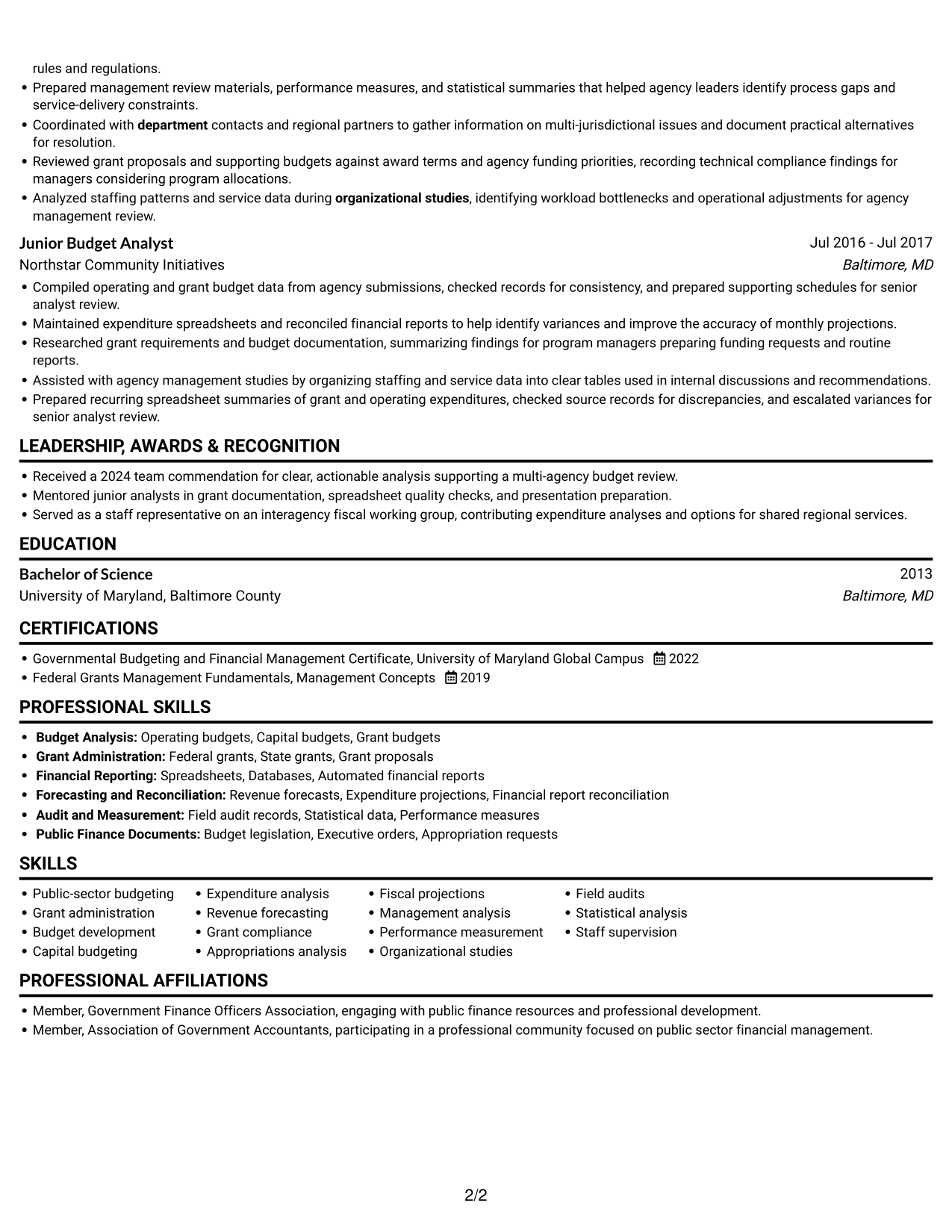 Resume example — page 2