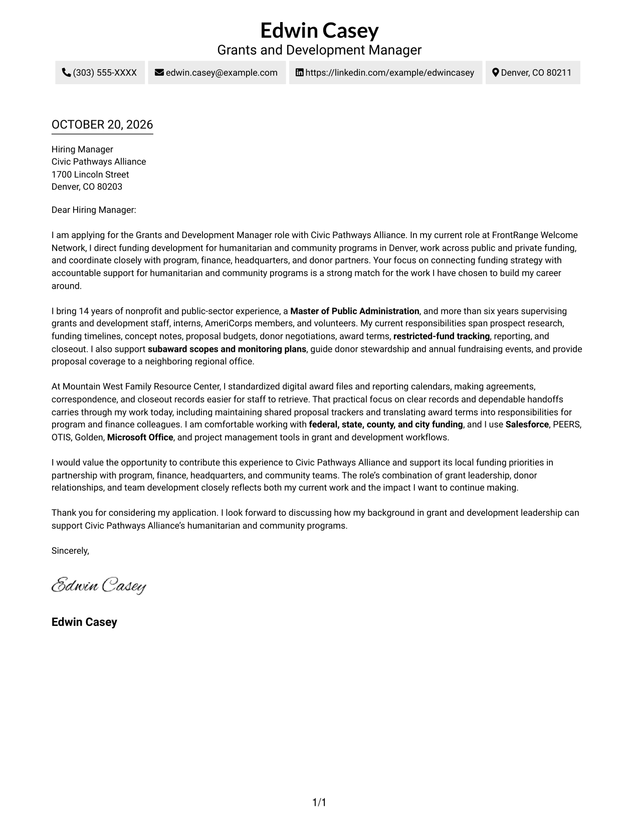 Cover letter example — page 1