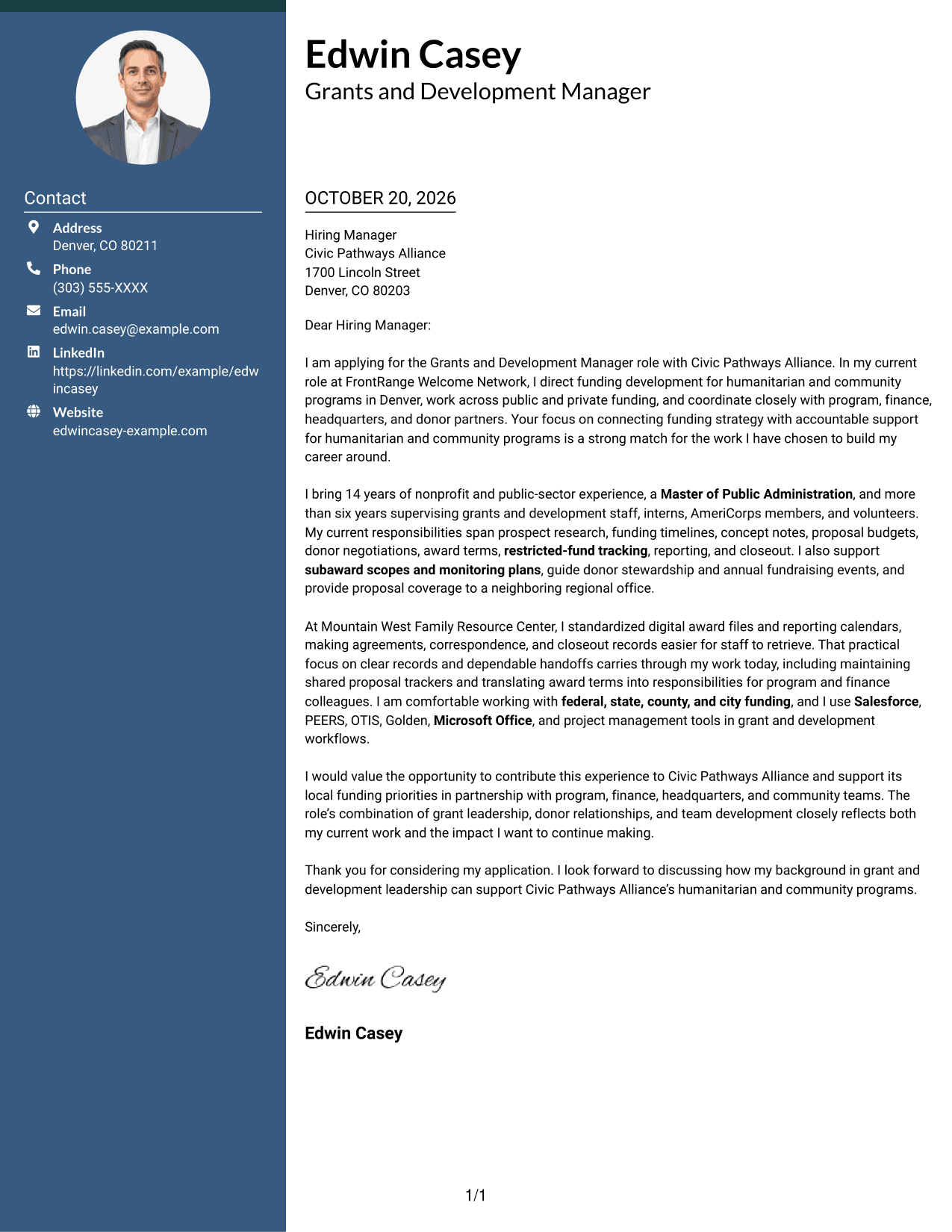 Cover letter example — page 1