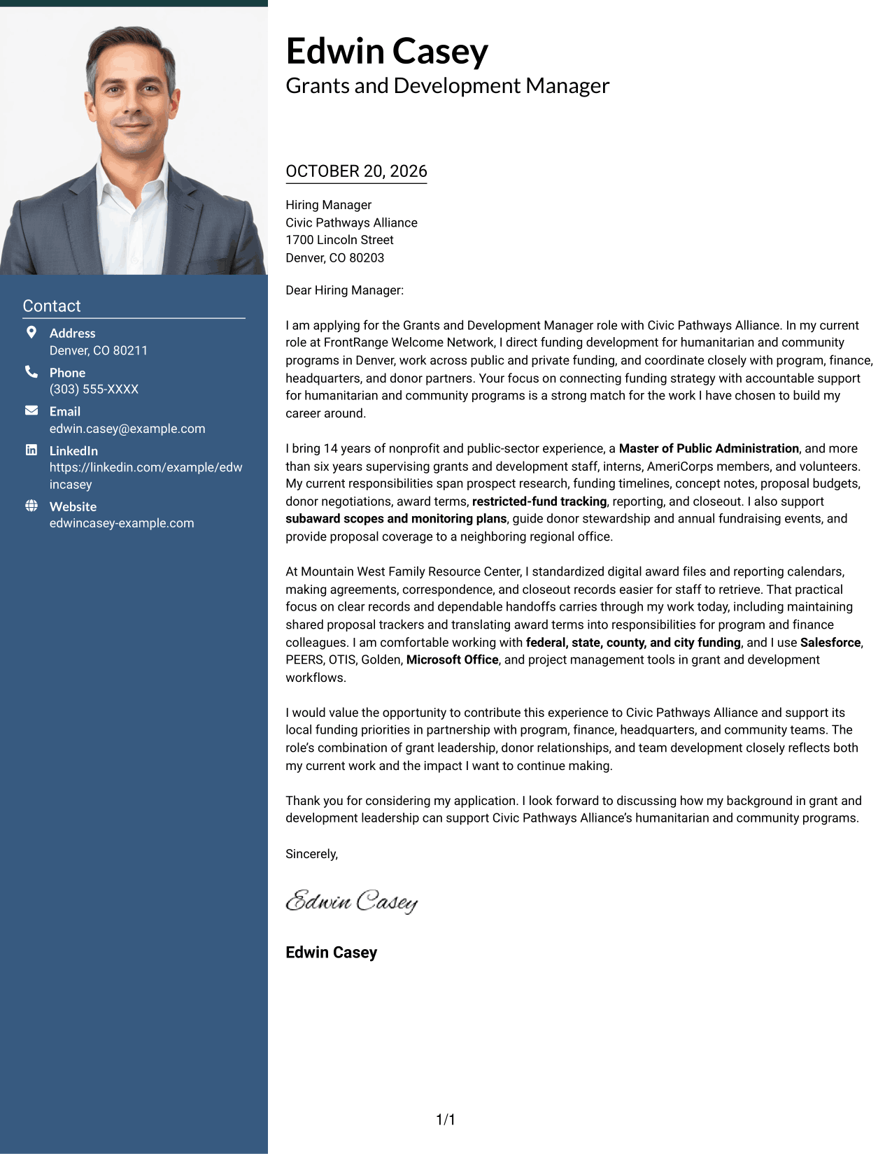 Cover letter example — page 1