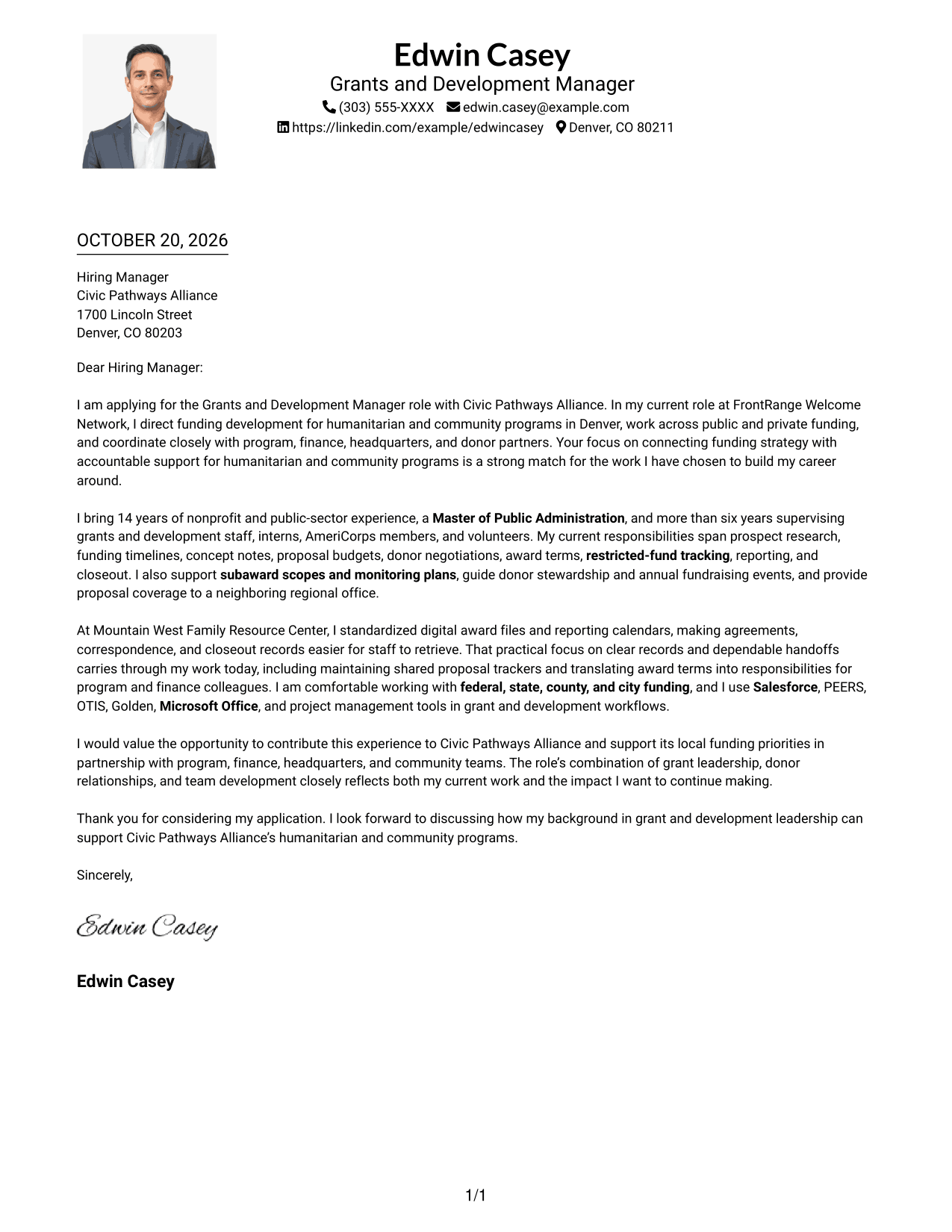 Cover letter example — page 1