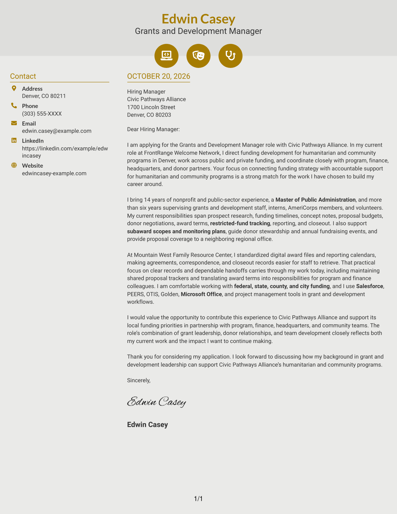 Cover letter example — page 1