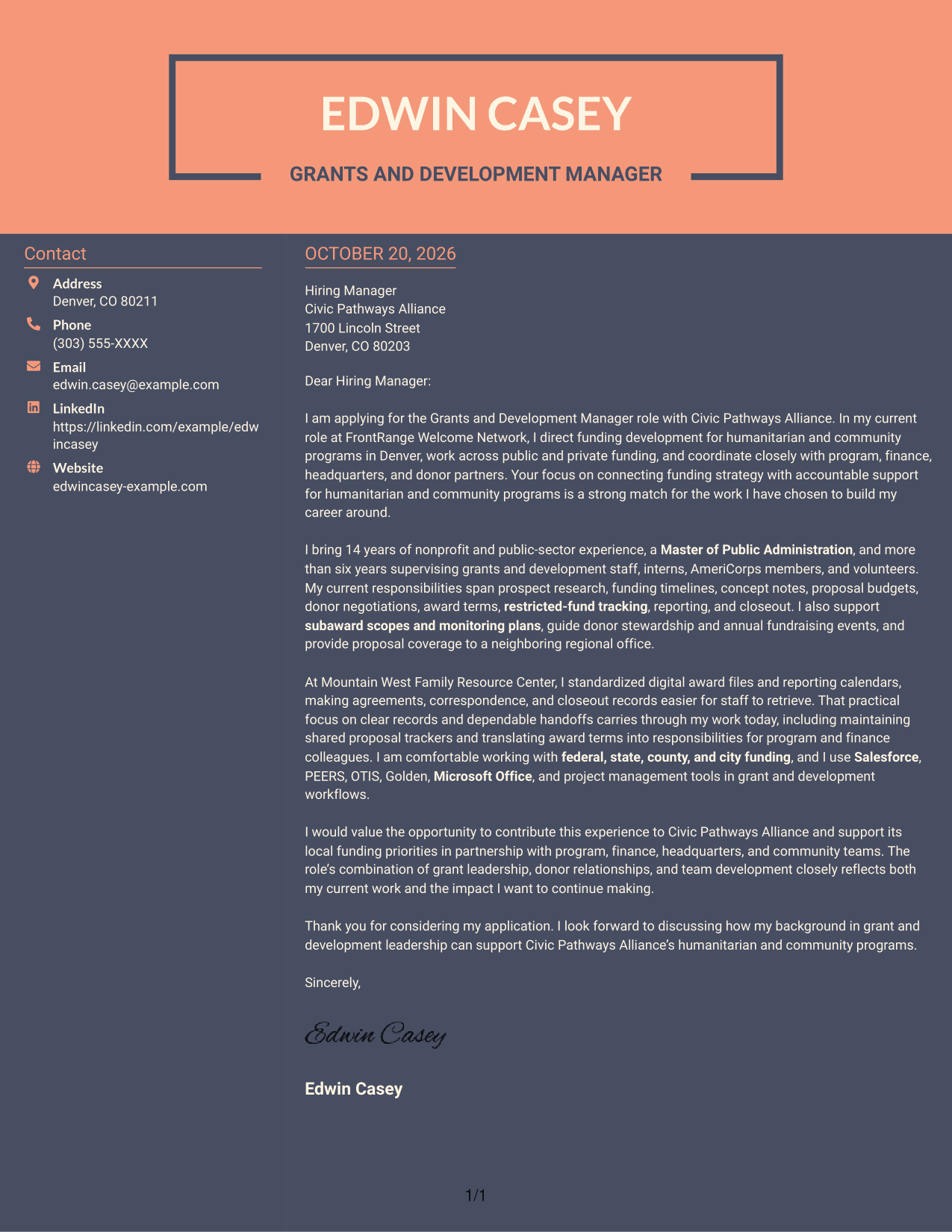 Cover letter example — page 1