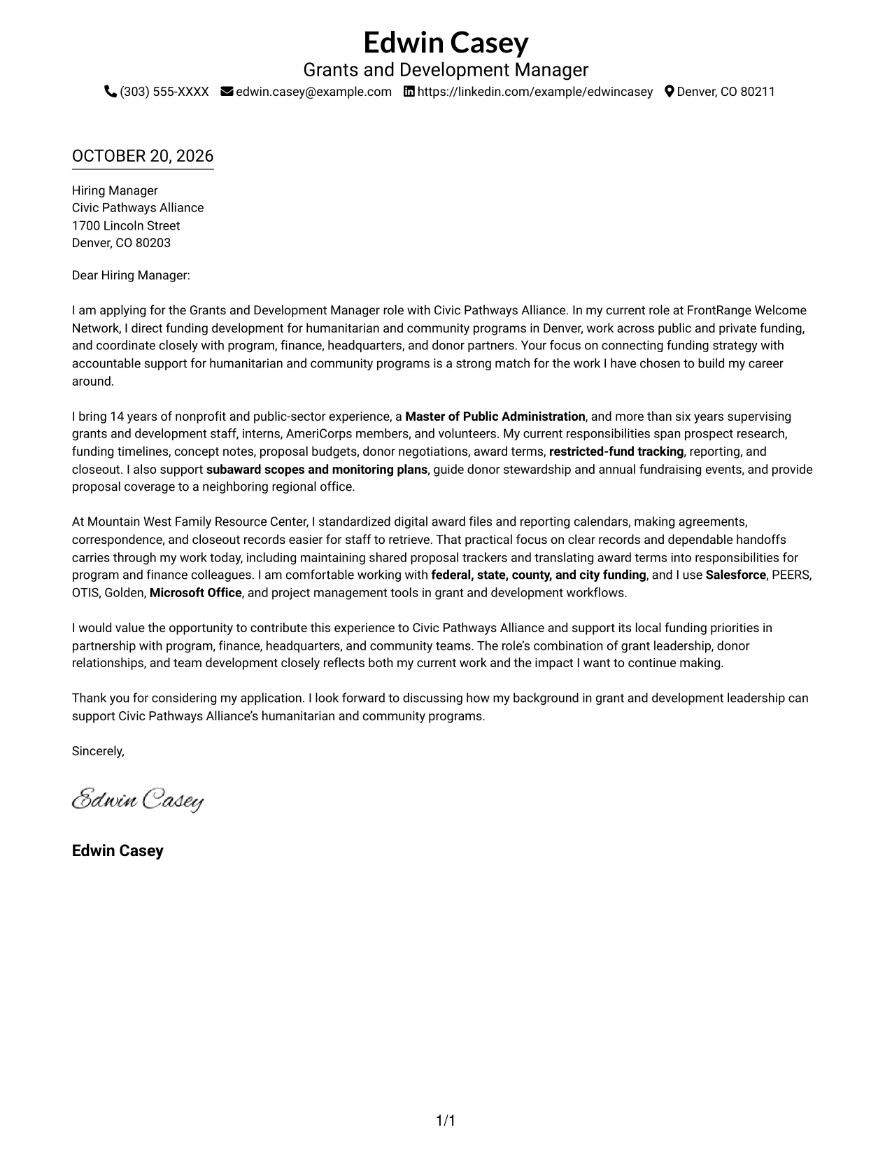 Cover letter example — page 1