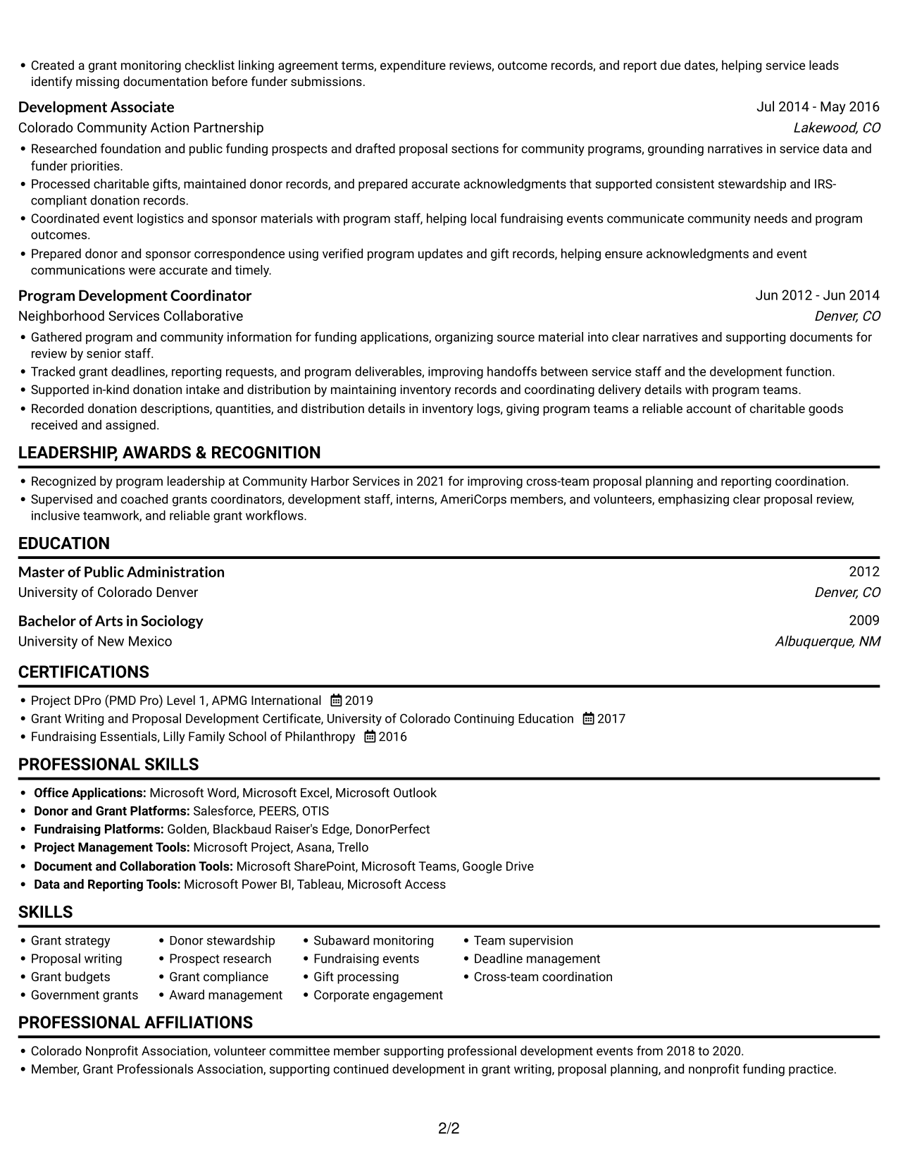 Resume example — page 2