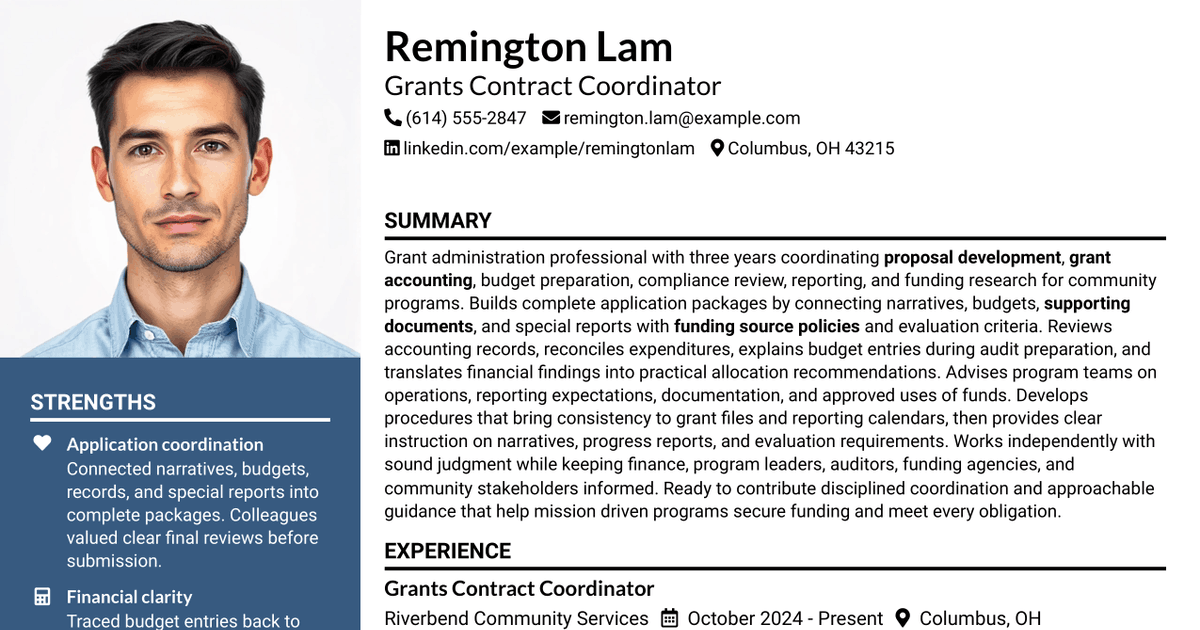 7 Grants Contract Coordinator Resume Templates with Example