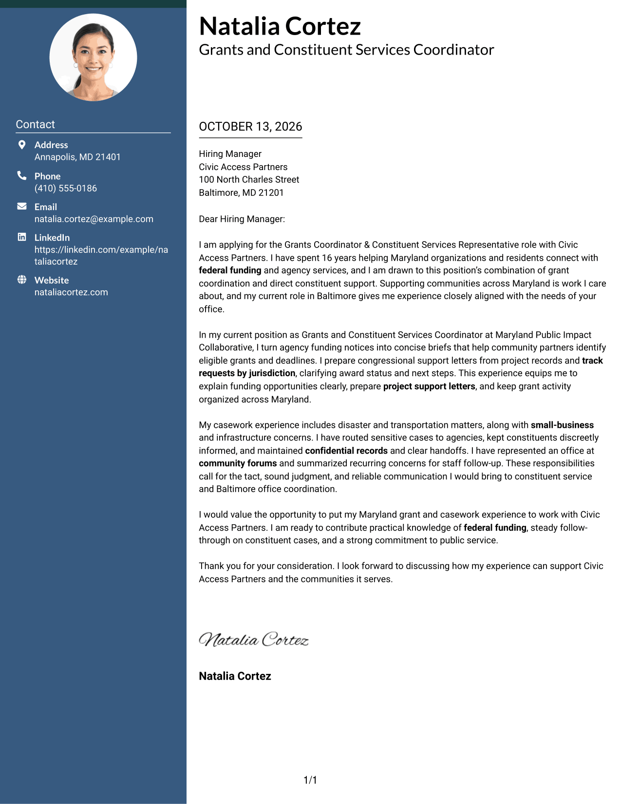 Cover Letter Example Page 1