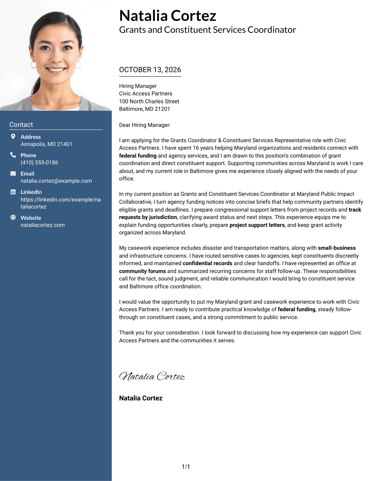 Cover Letter Example Page 1