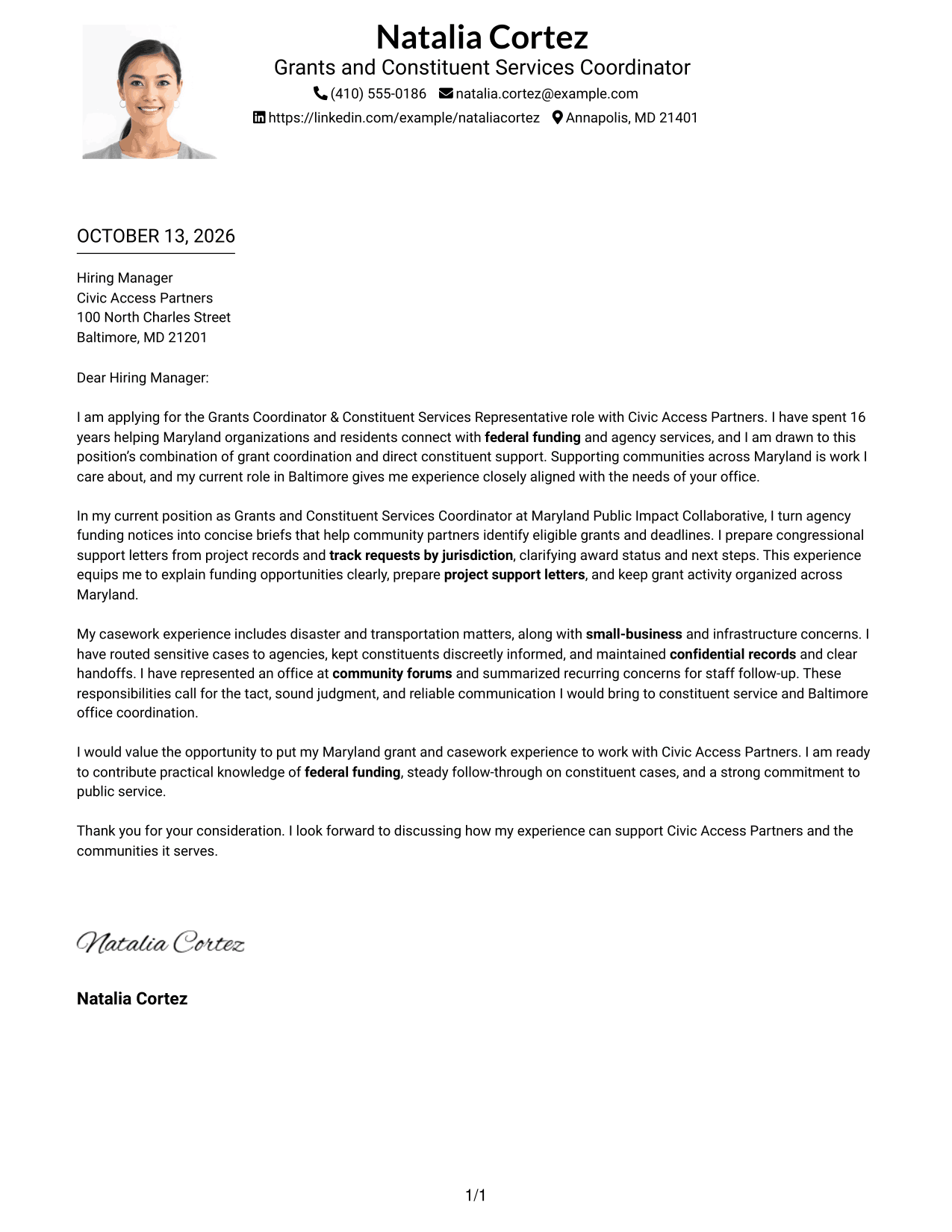 Cover Letter Example Page 1