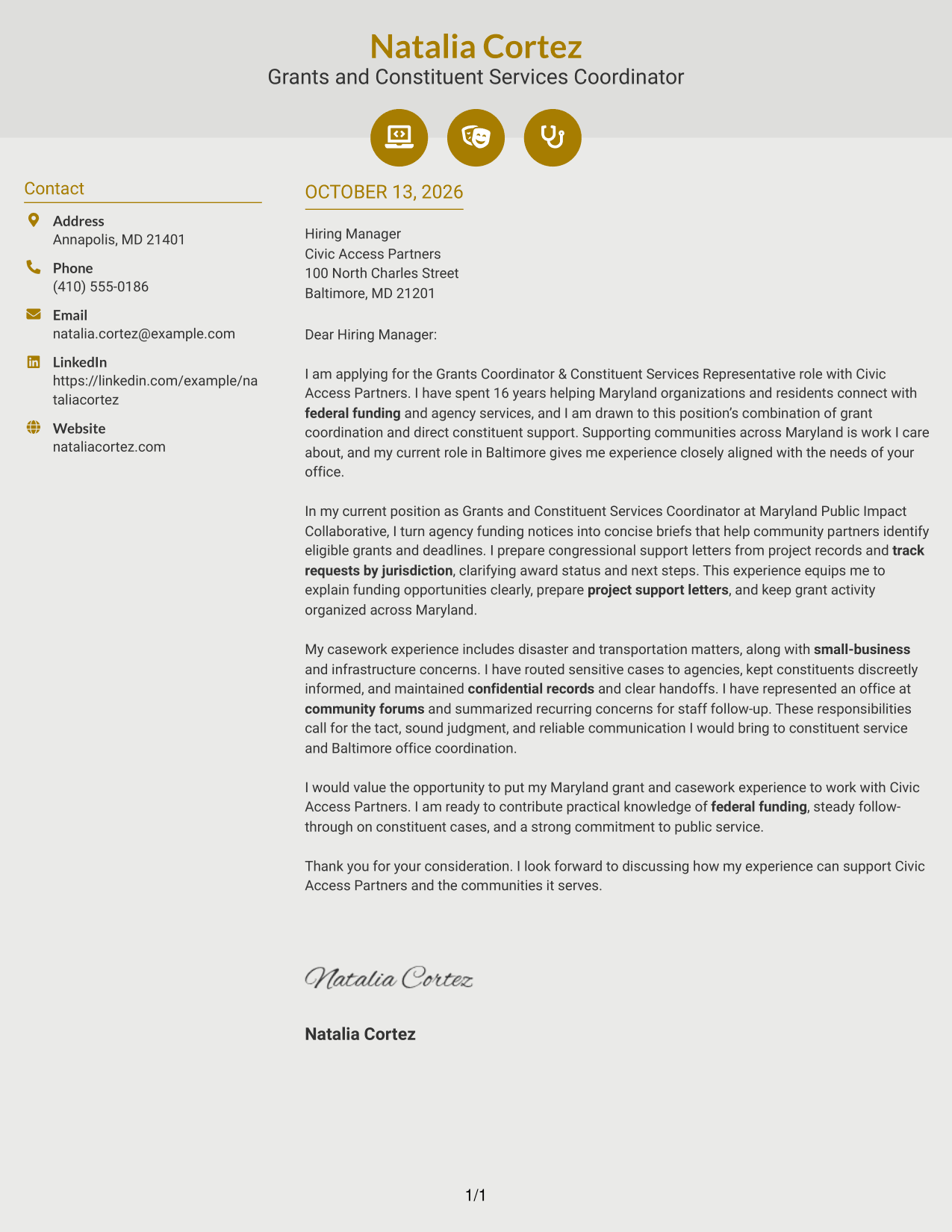 Cover Letter Example Page 1