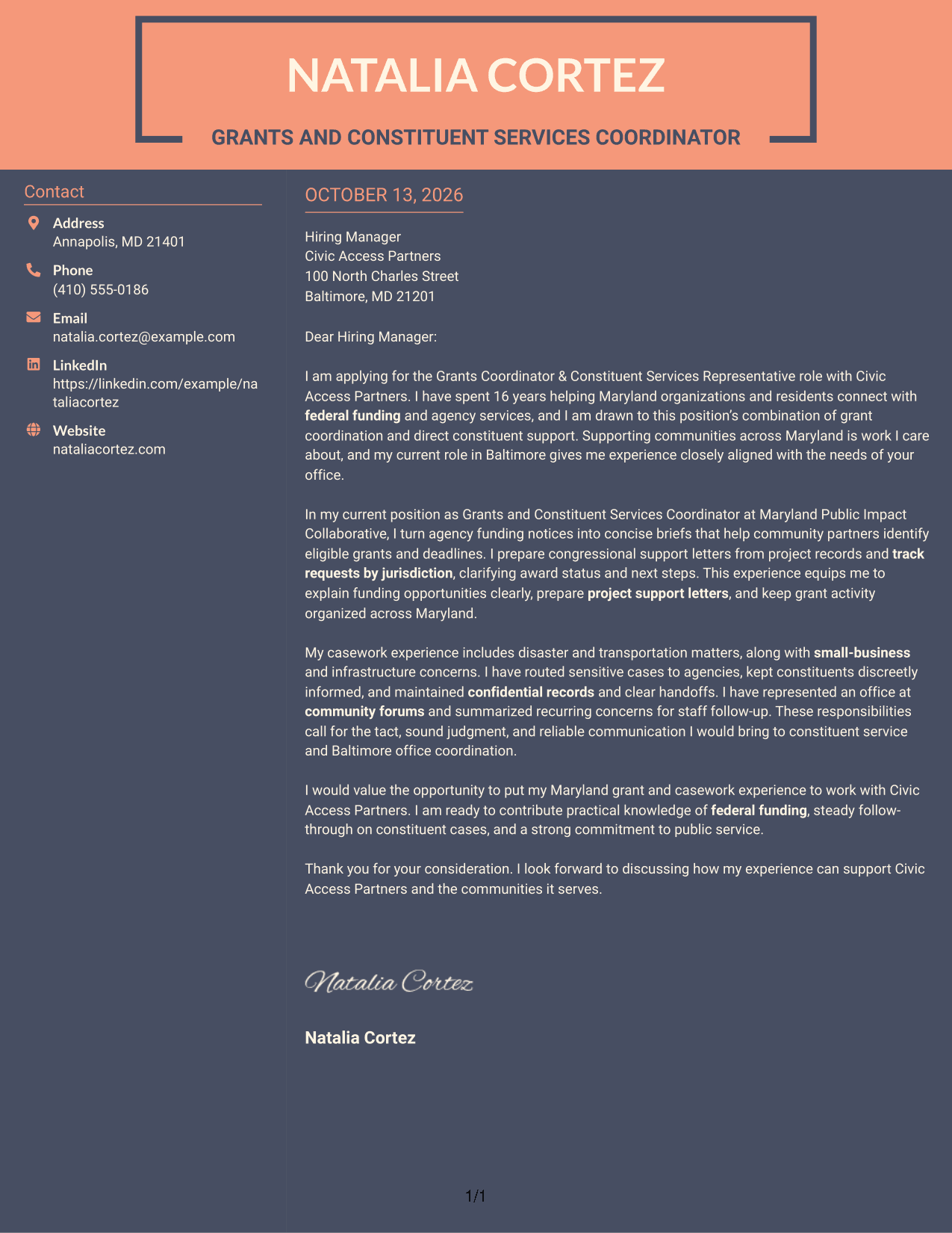 Cover Letter Example Page 1
