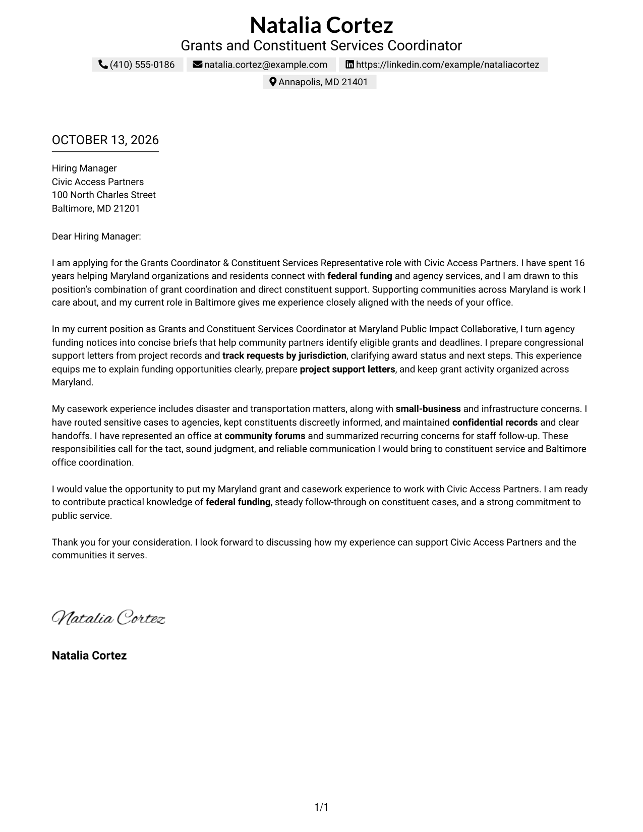 Text/Fang Style Cover Letter Preview