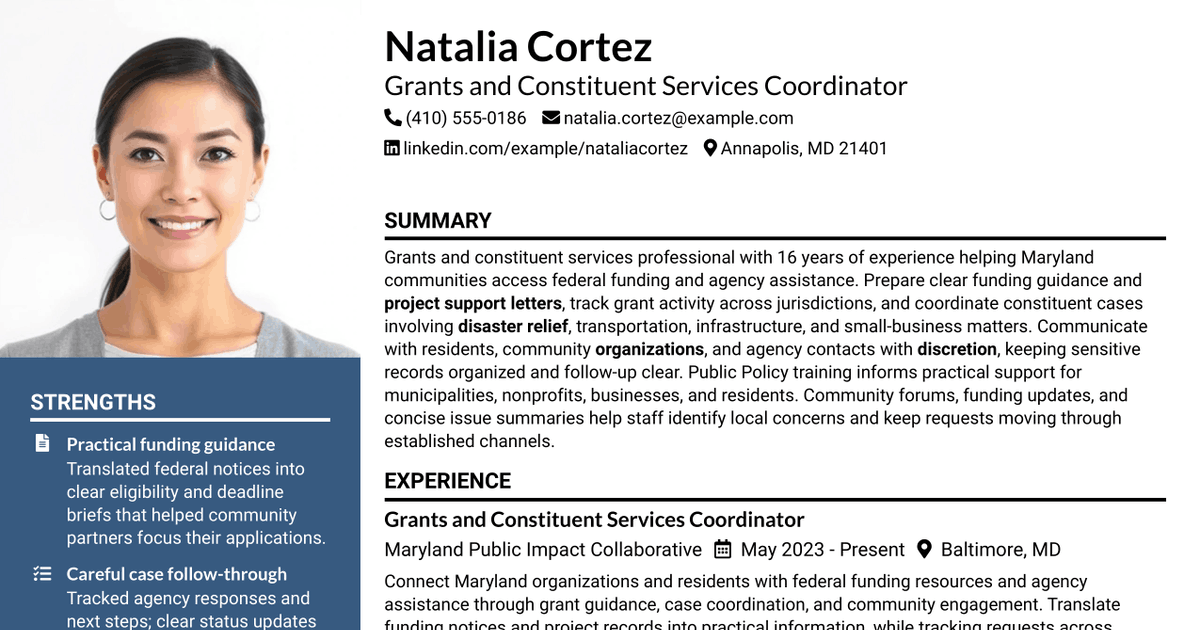 7 Grants Coordinator & Constituent Services Representative Resume Templates with Example