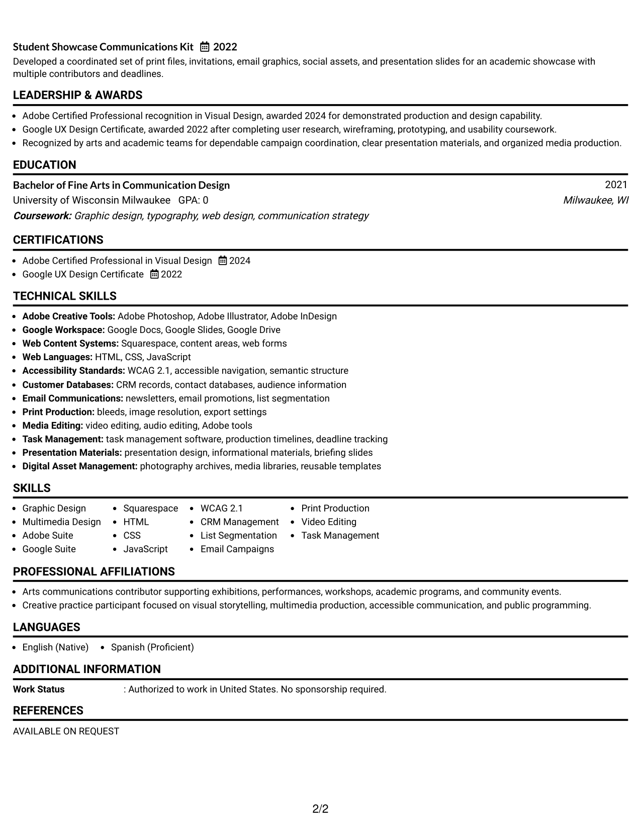 Resume Example Page 2