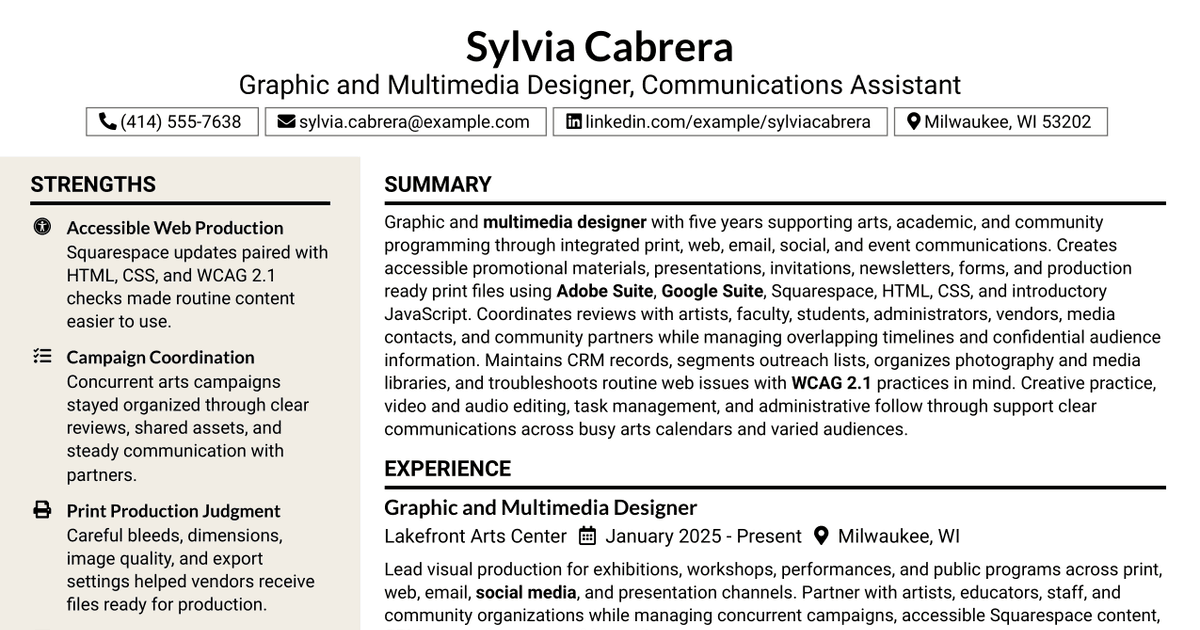 7 Graphic/Multi-Media Designer and Communications Assistant Resume Templates with Example