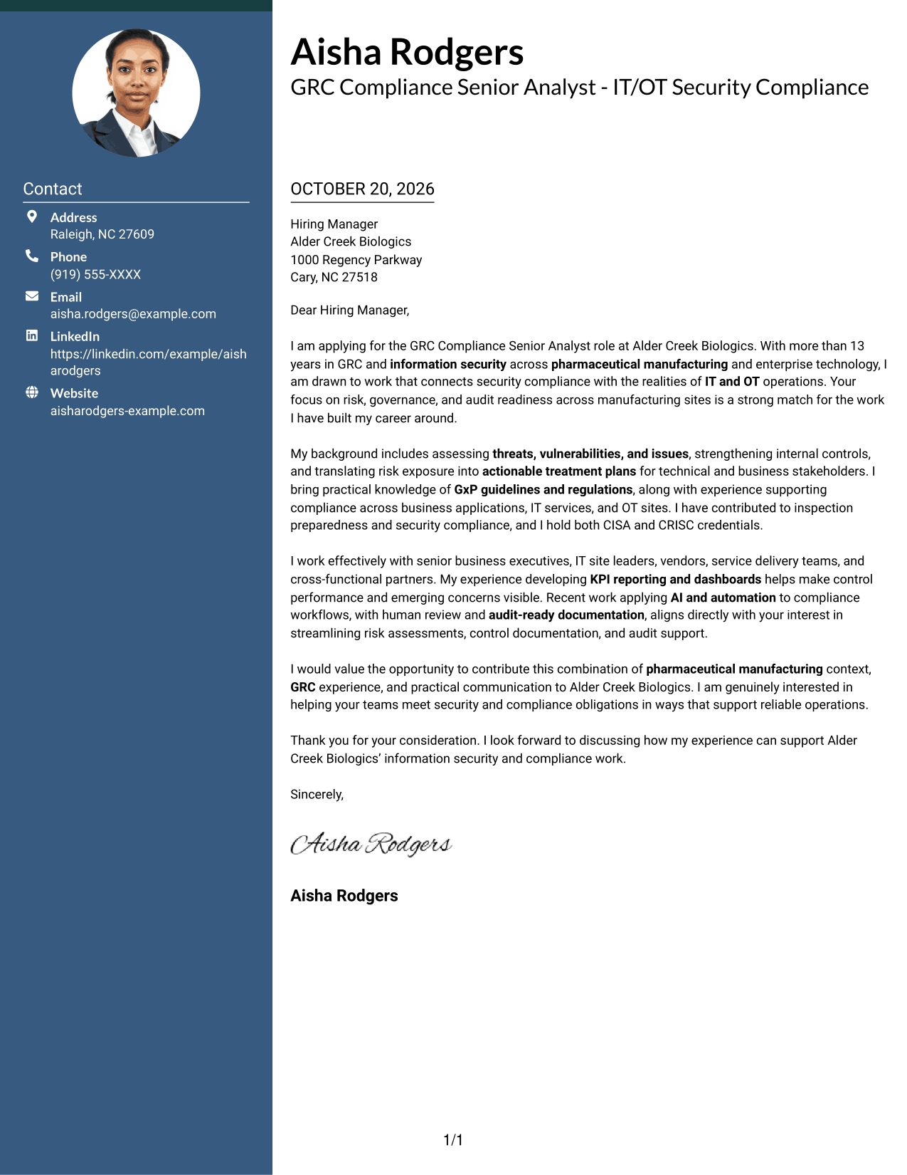 Cover letter example — page 1