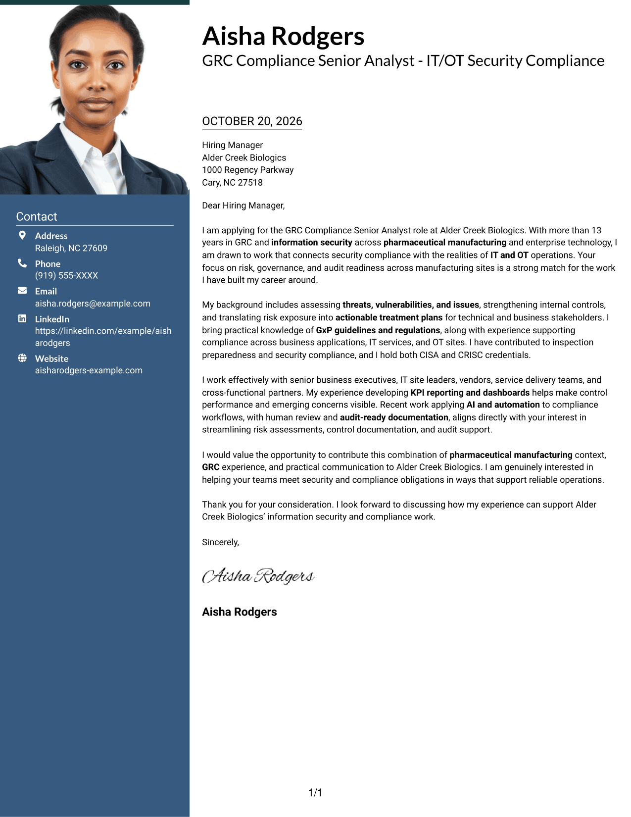 Cover letter example — page 1