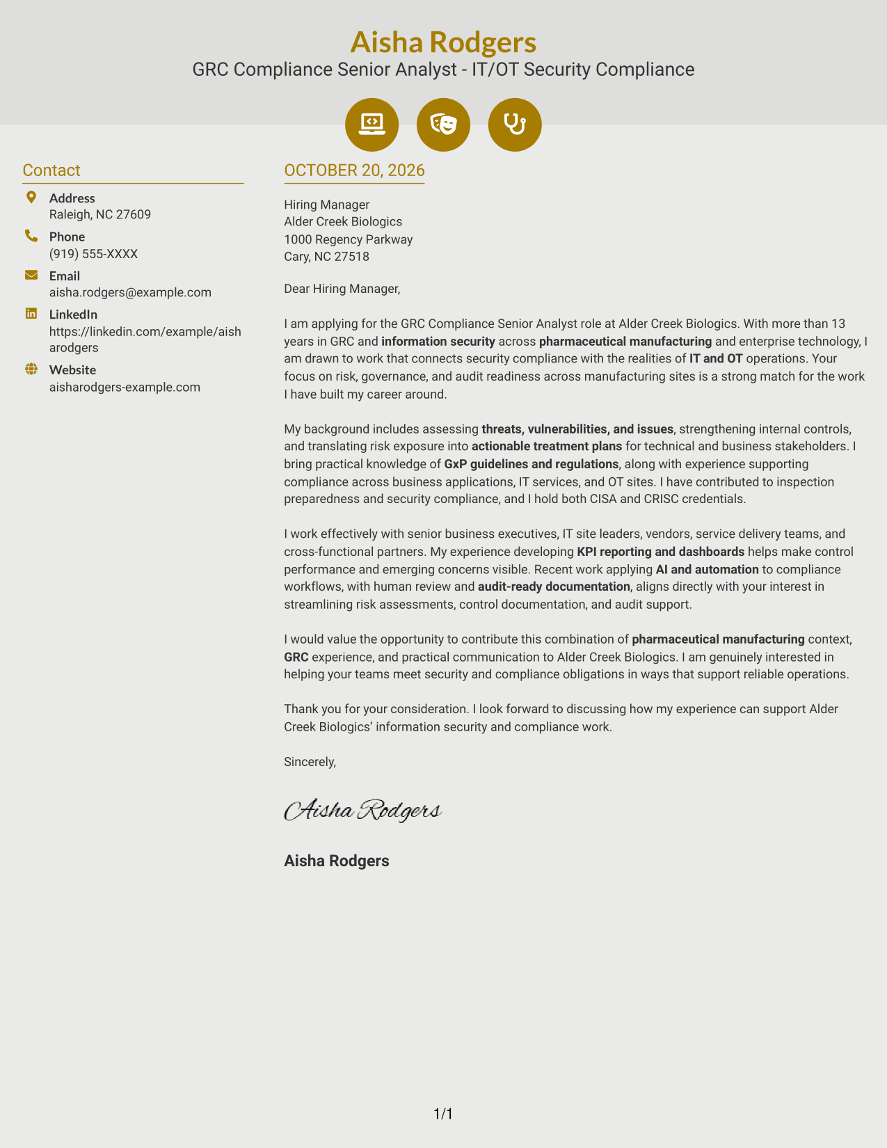 Cover letter example — page 1