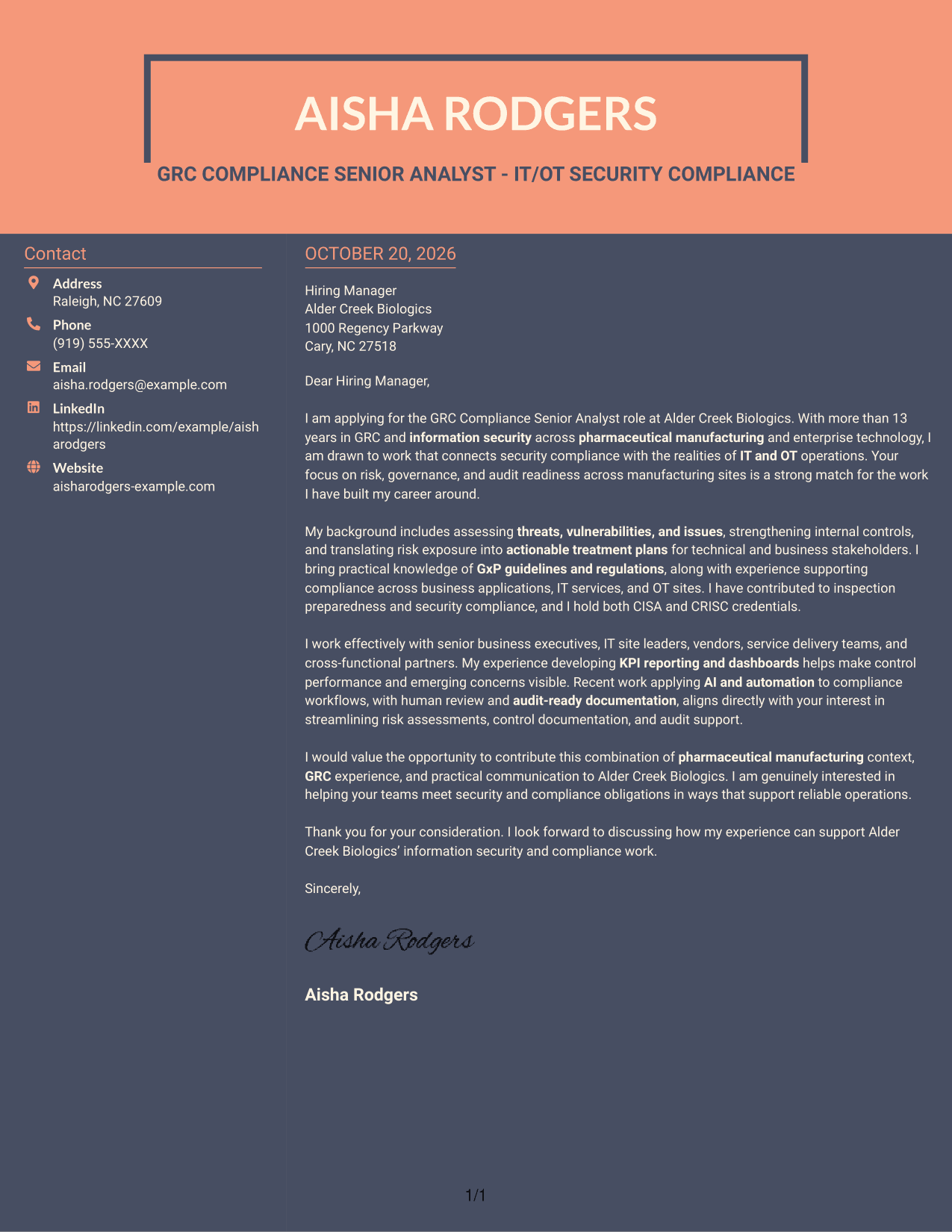 Cover letter example — page 1