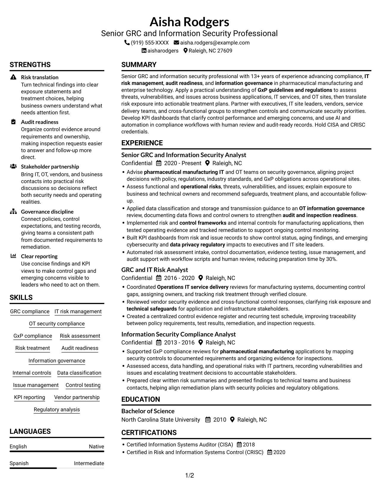 Resume example — page 1