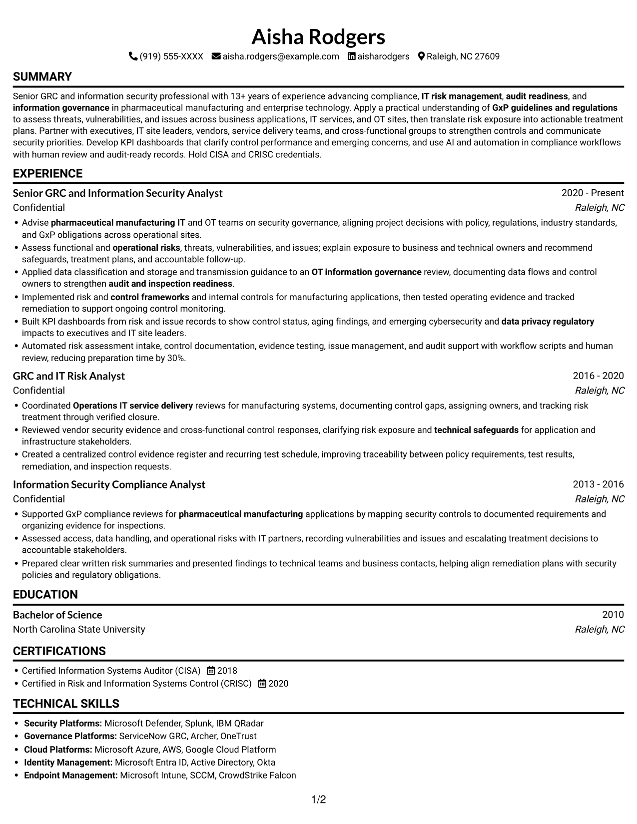 Resume example — page 1