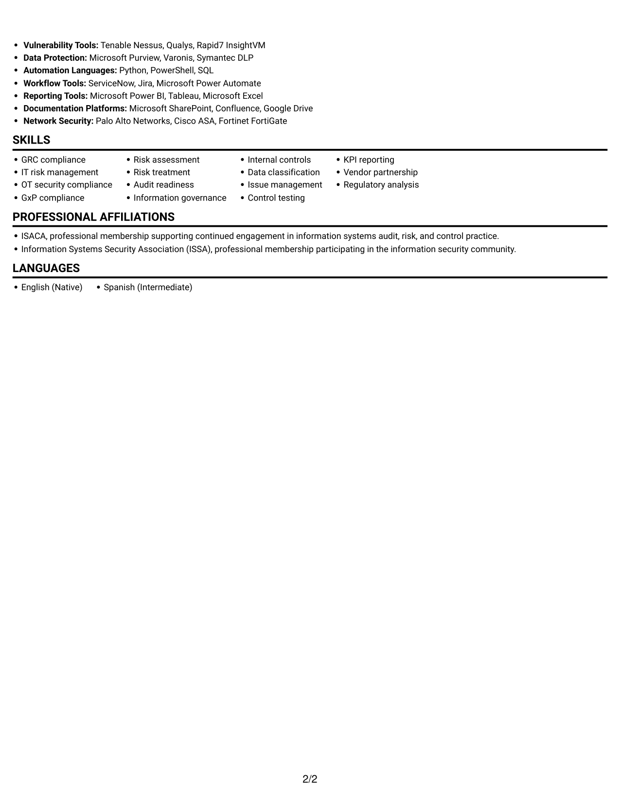 Resume example — page 2