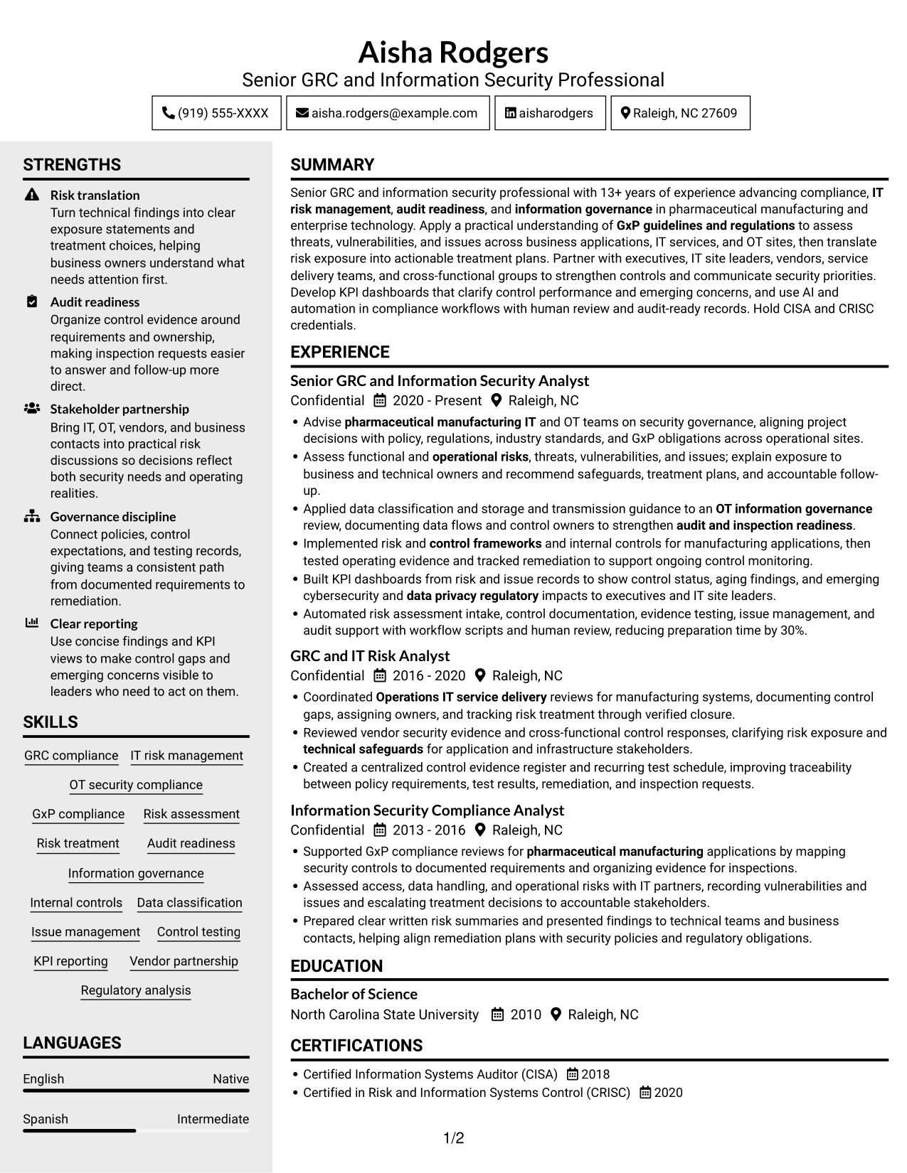 Resume example — page 1