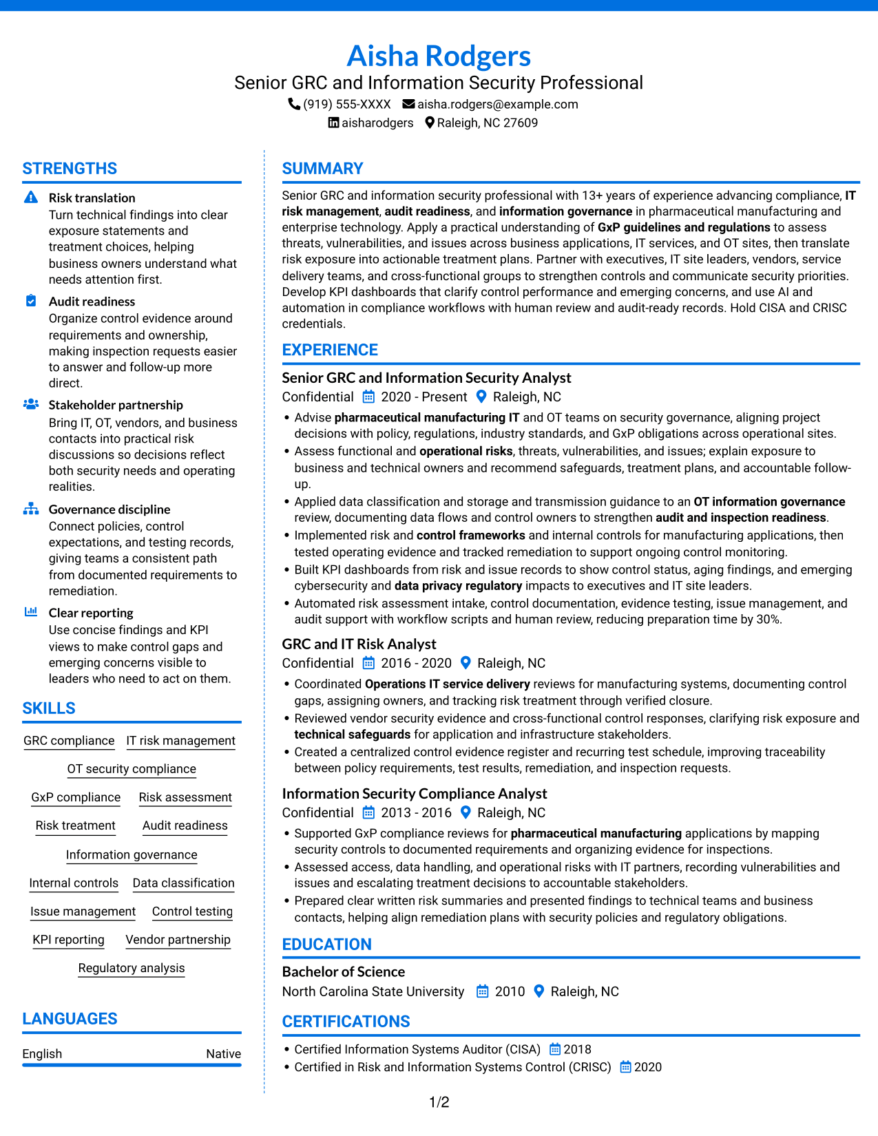 Resume example — page 1