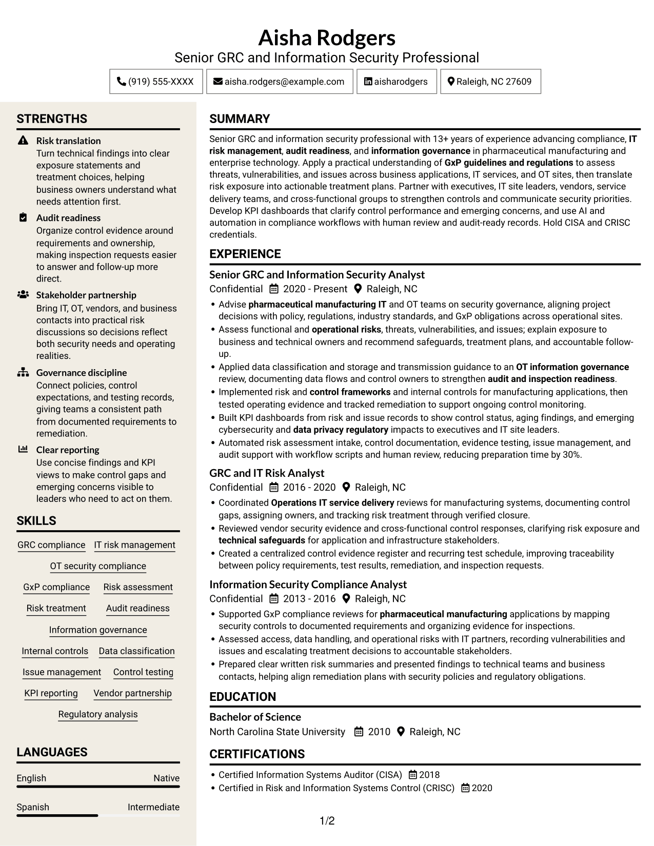 Resume example — page 1
