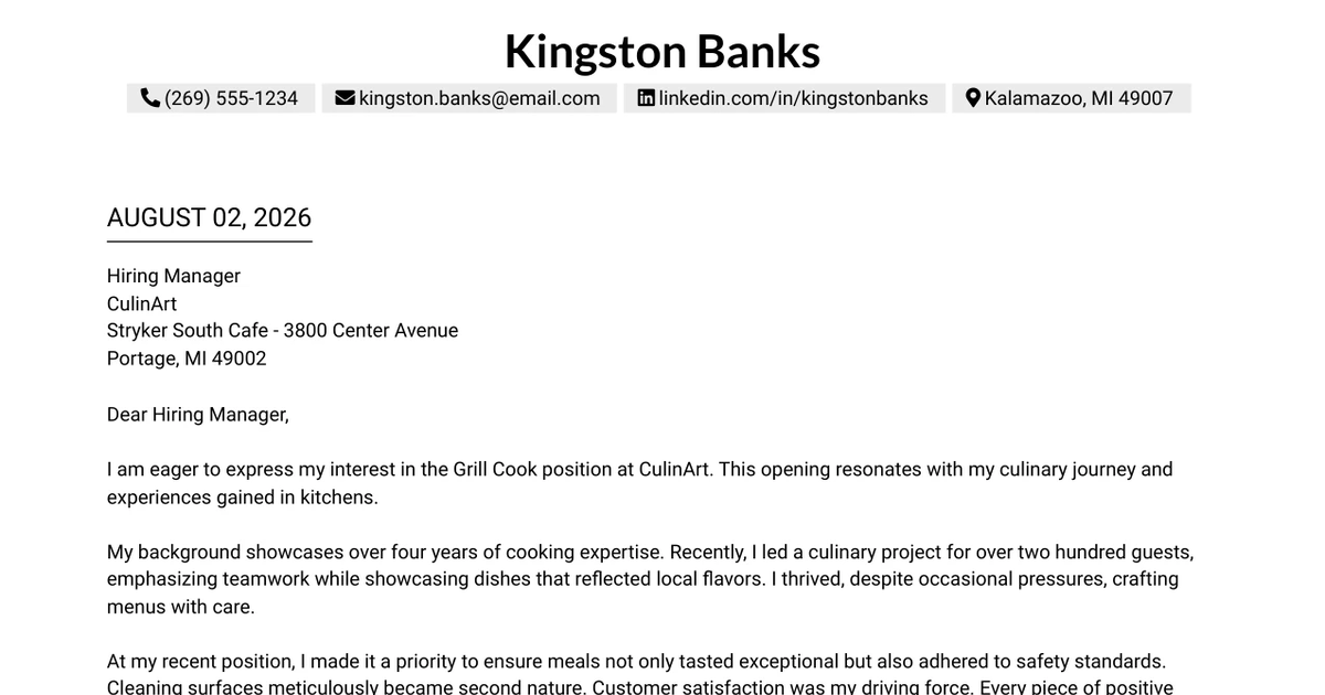 30+ GRILL COOK Cover Letter Templates with Example 2026