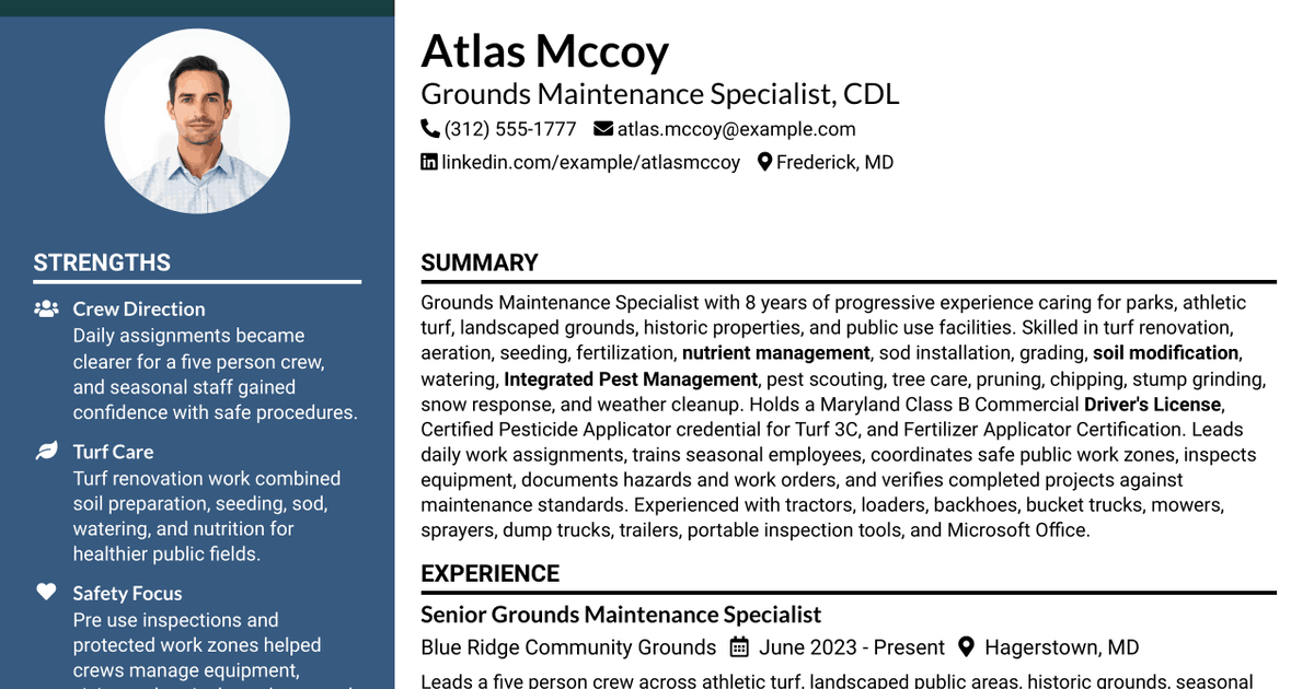 7 Grounds Maintenance Specialist - CDL Resume Templates with Example