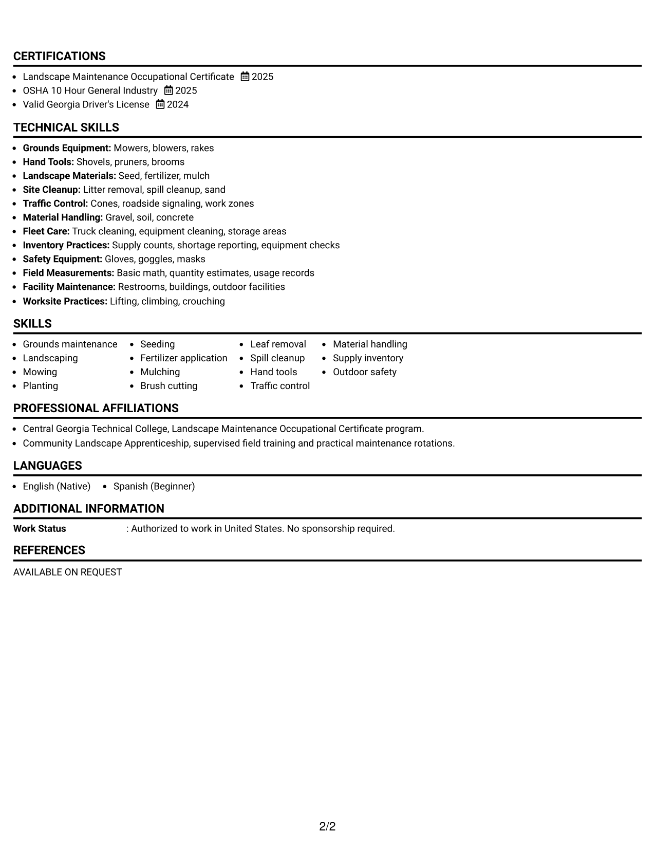 Resume Example Page 2