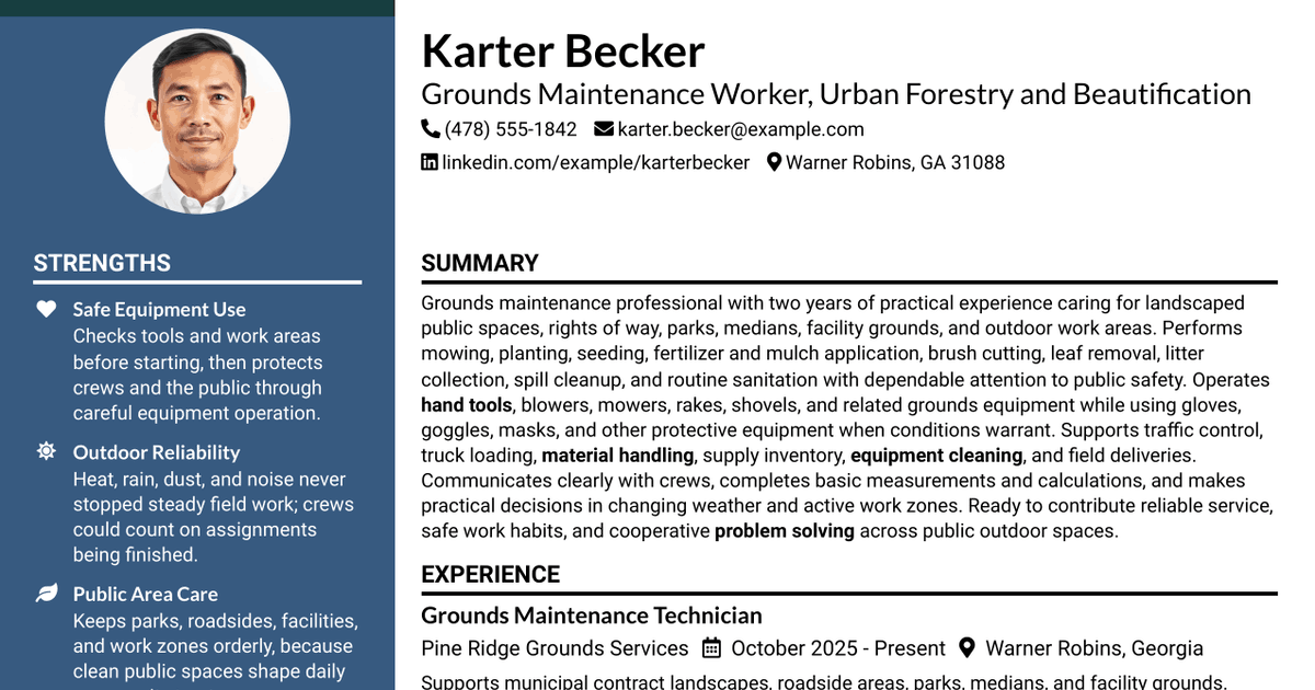 7 Grounds Maintenance Worker - Urban Forestry & Beautification Resume Templates with Example