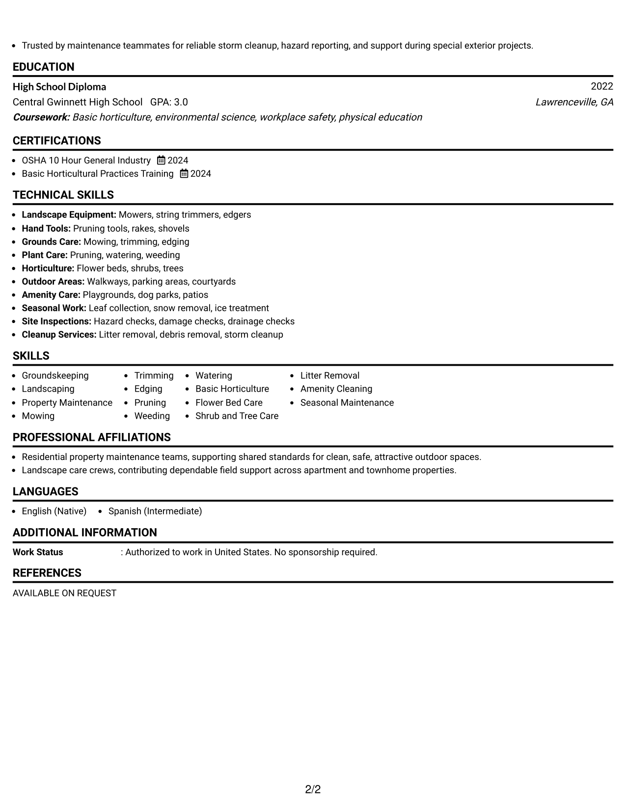 Resume Example Page 2