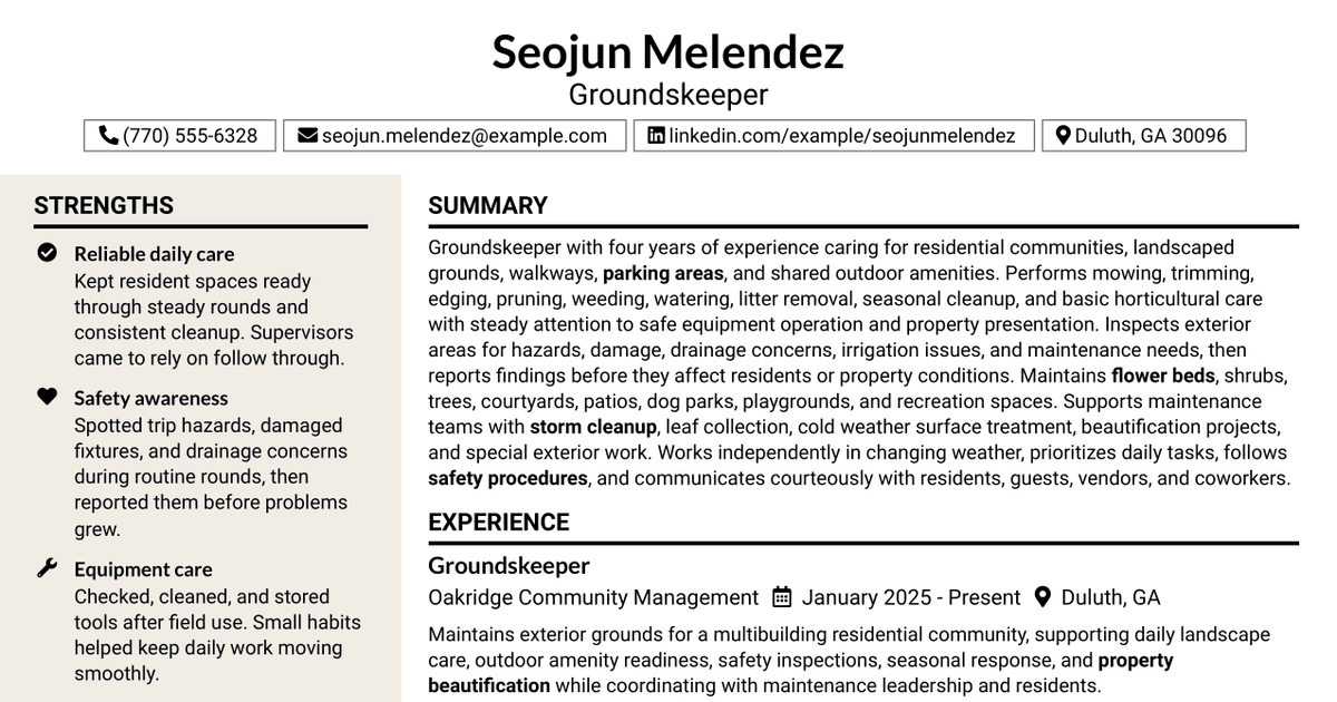 7 Groundskeeper - Residential Property Grounds Resume Templates with Example