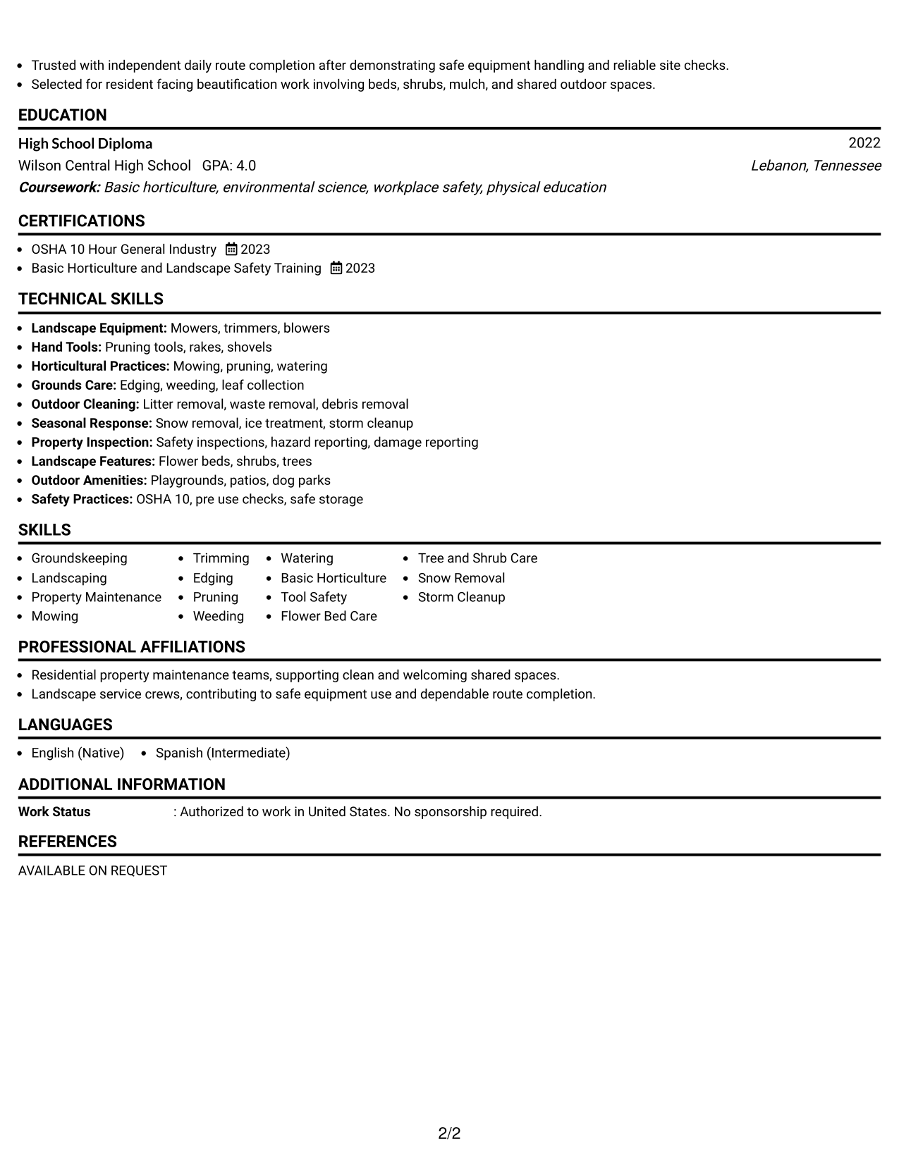 Resume Example Page 2