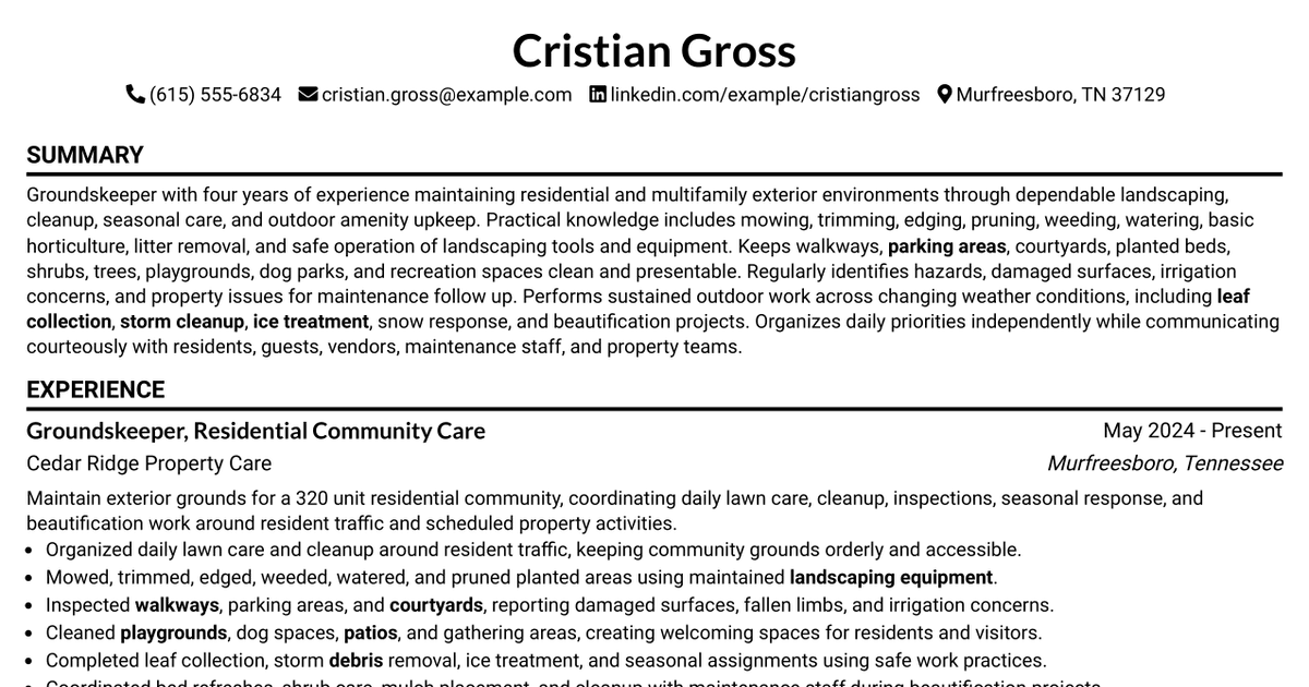 7 Groundskeeper Resume Templates with Example
