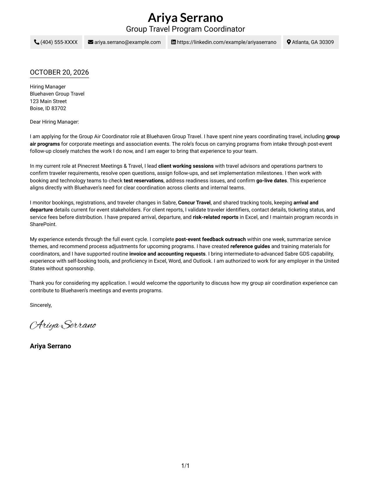 Cover letter example — page 1