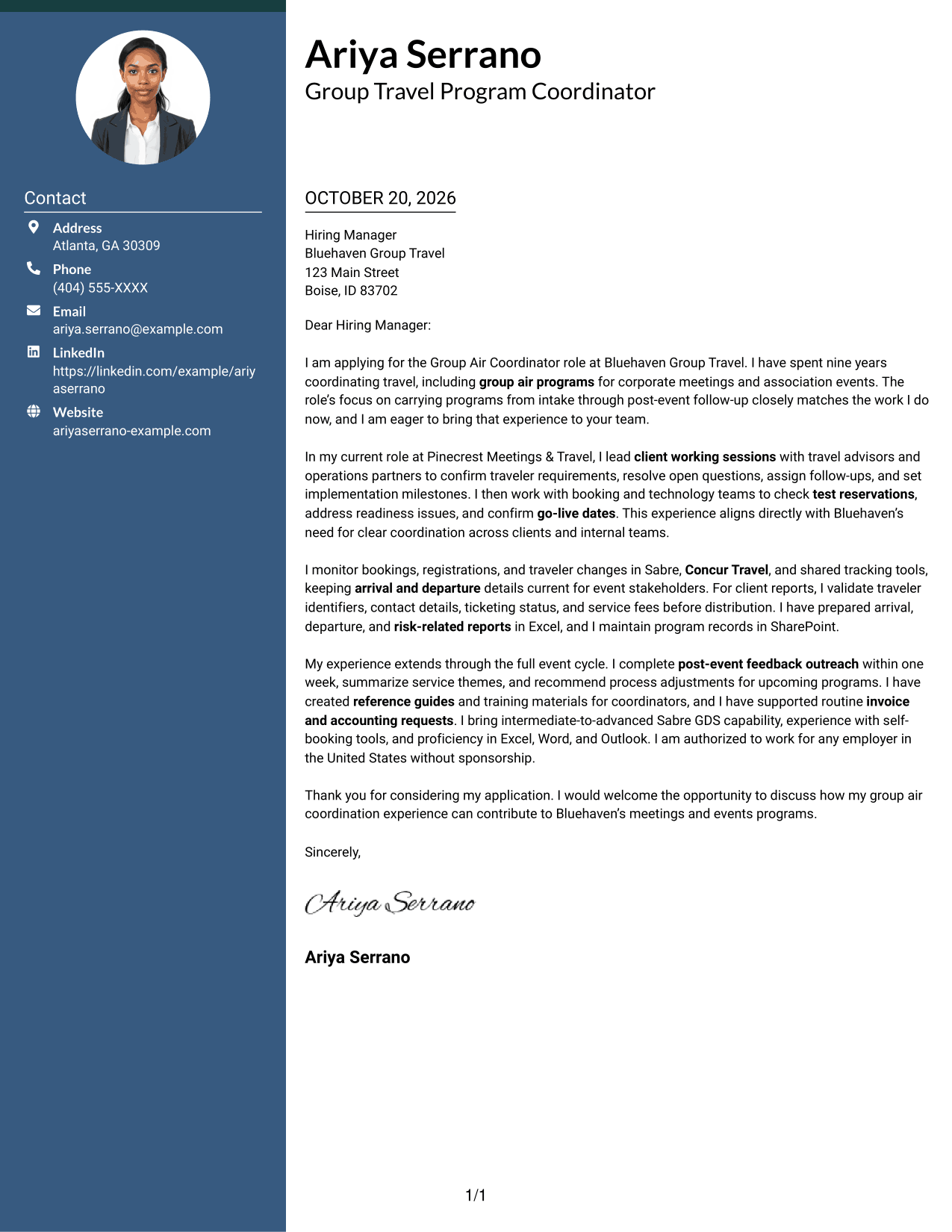 Cover letter example — page 1