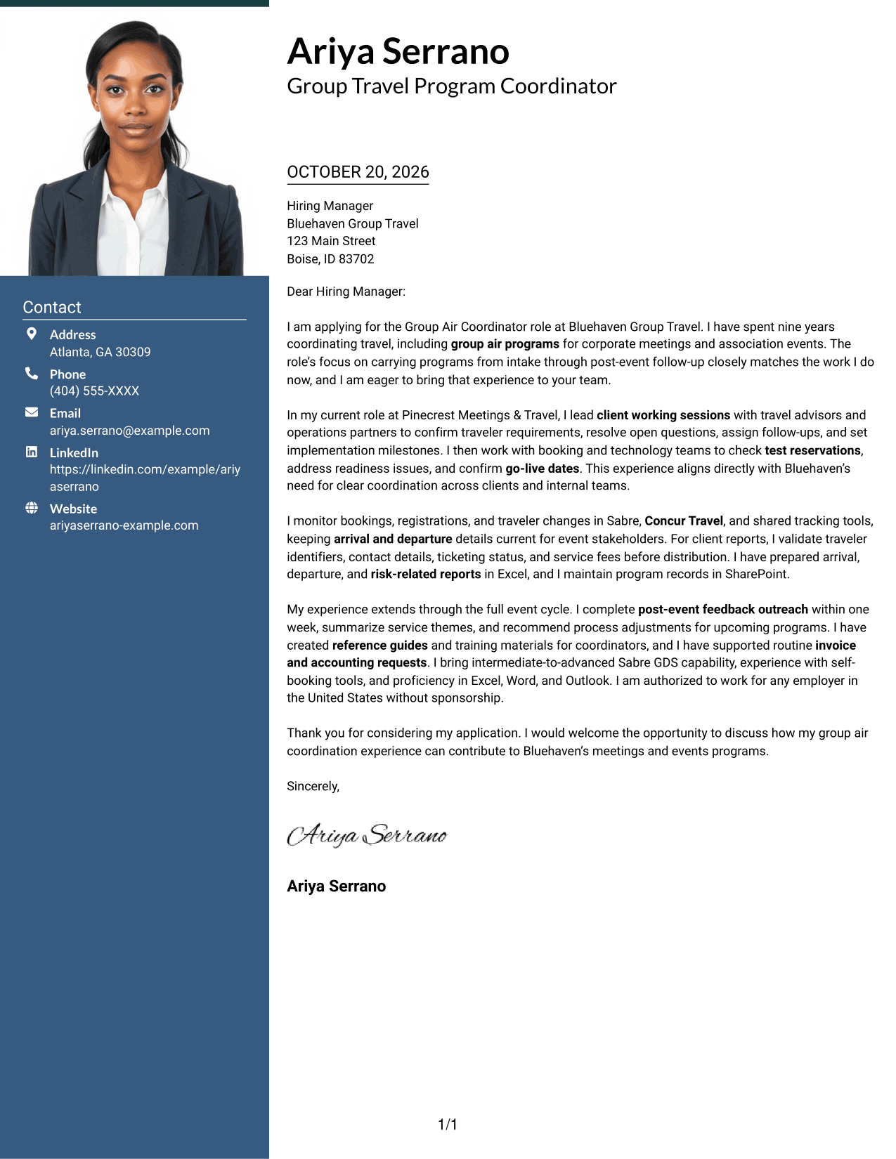 Cover letter example — page 1