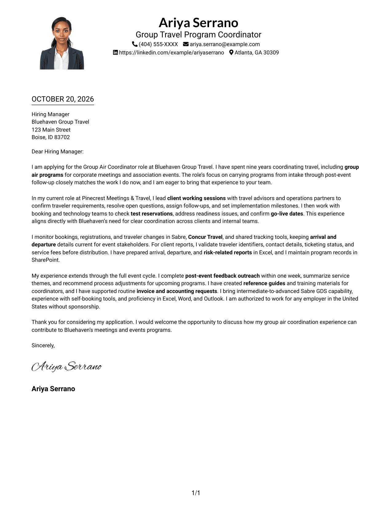 Cover letter example — page 1