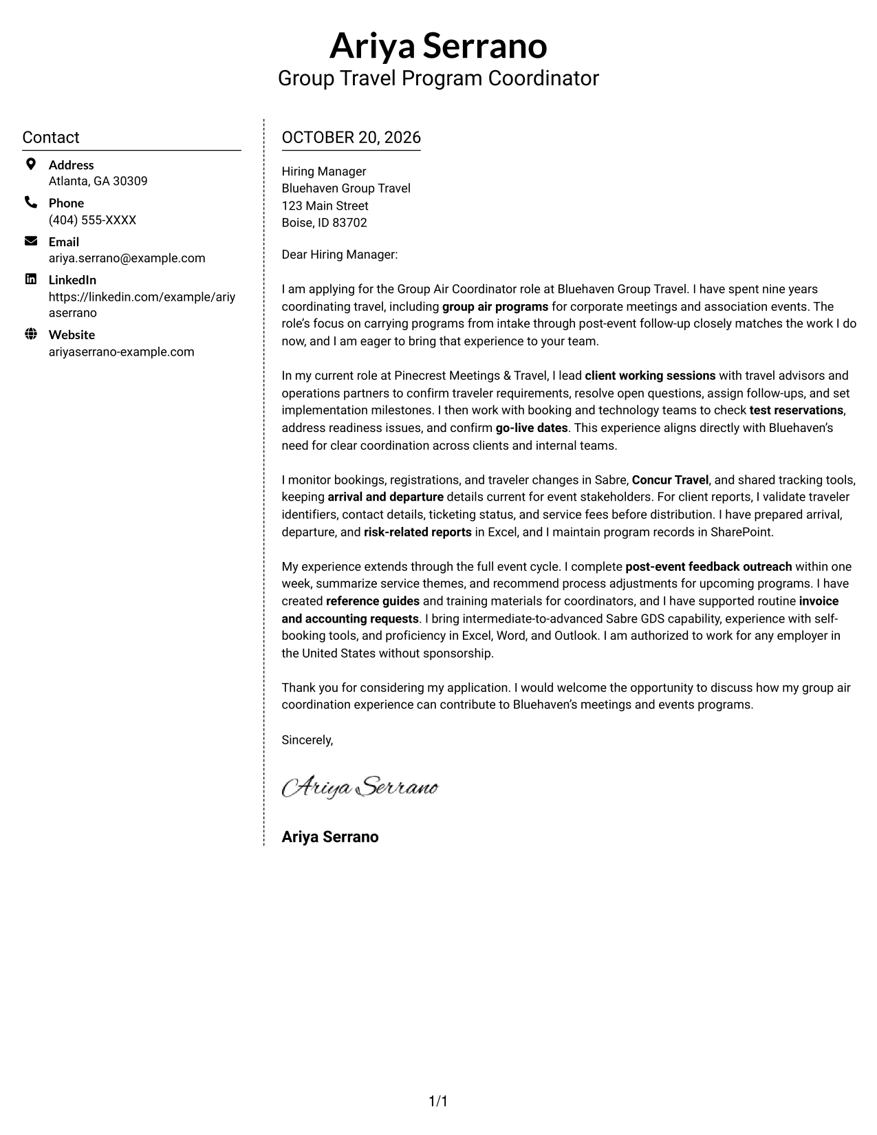 Cover letter example — page 1