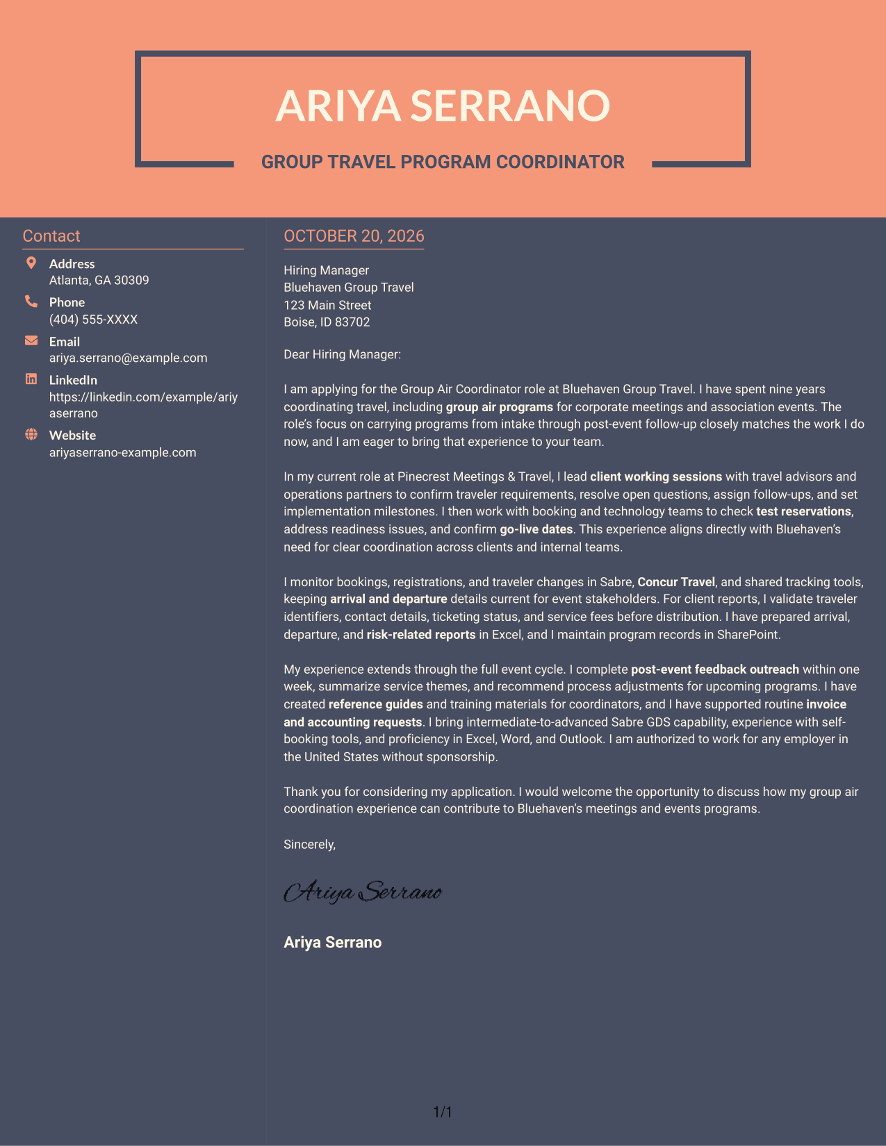 Cover letter example — page 1