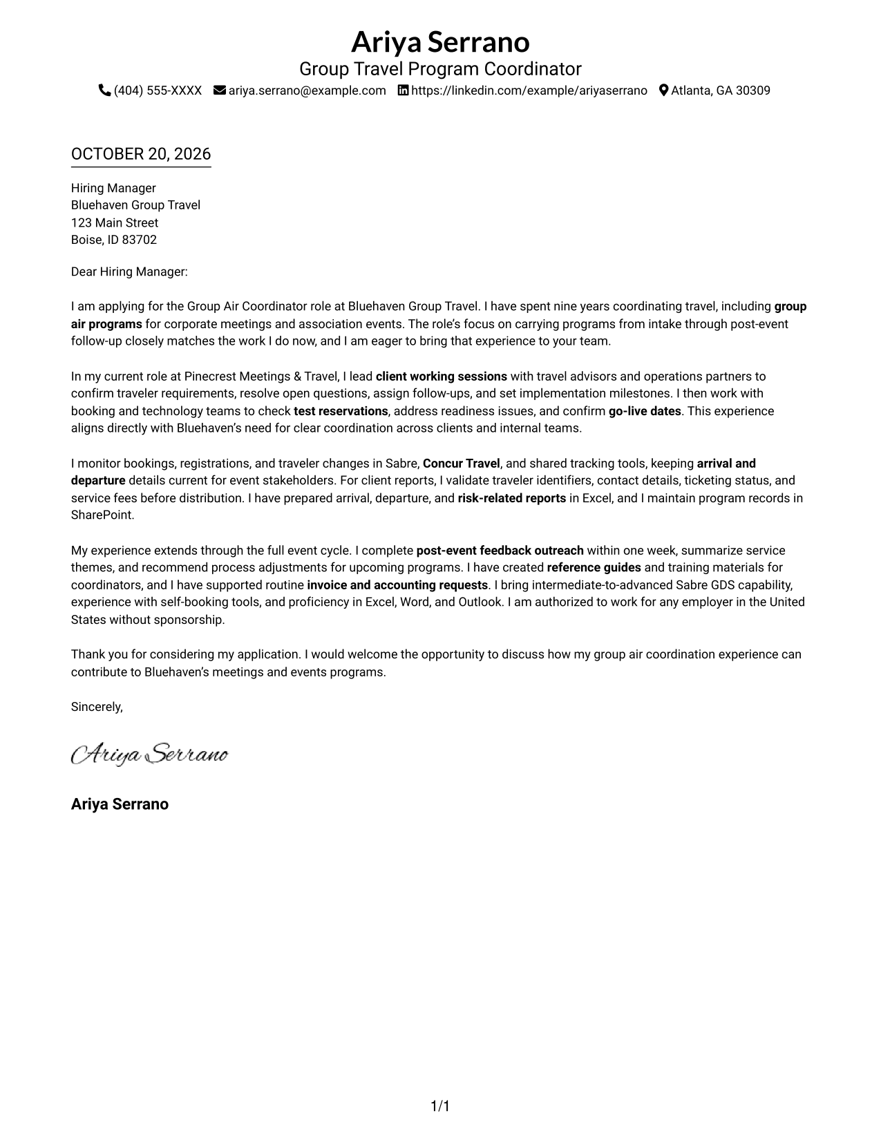 Cover letter example — page 1