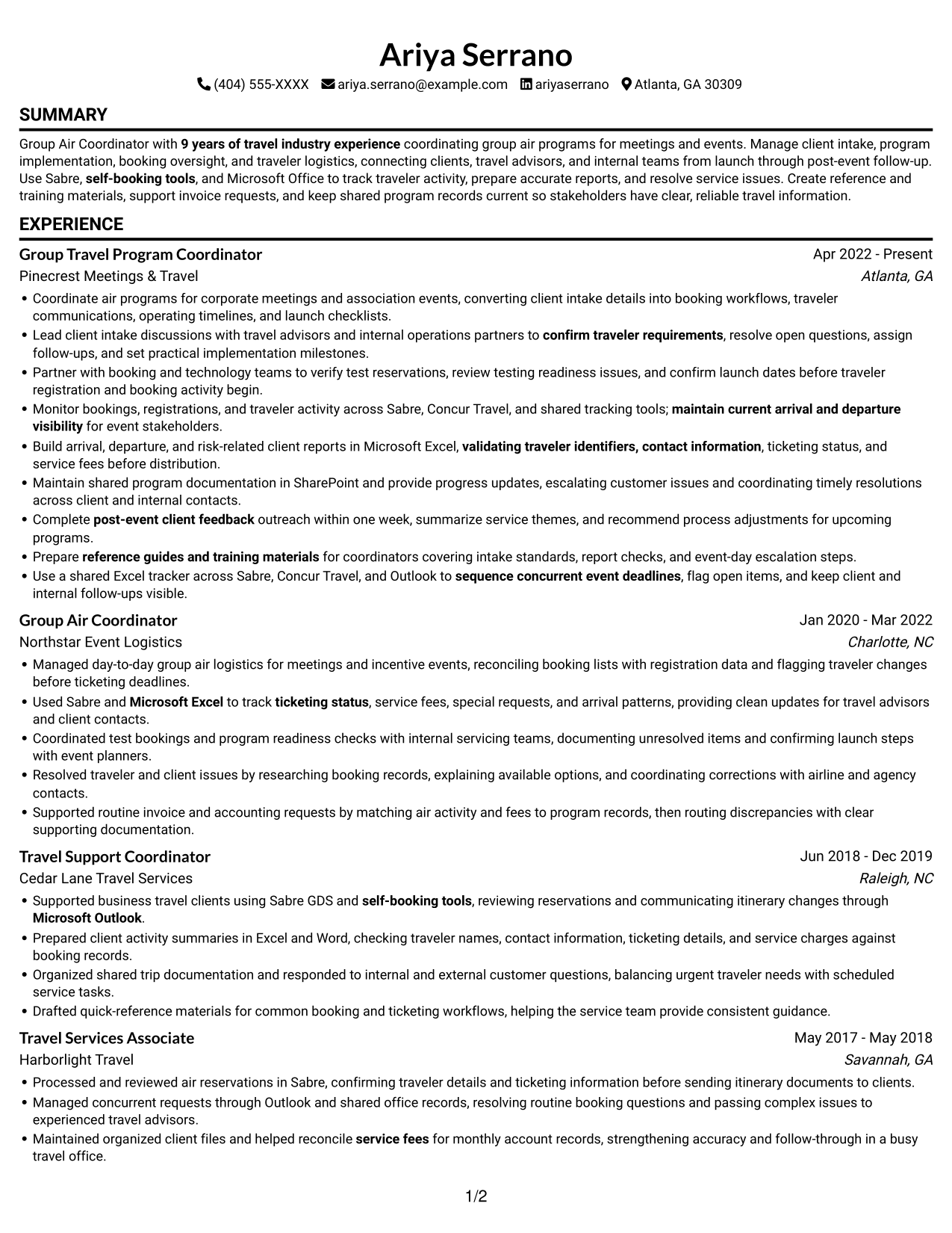 Resume example — page 1