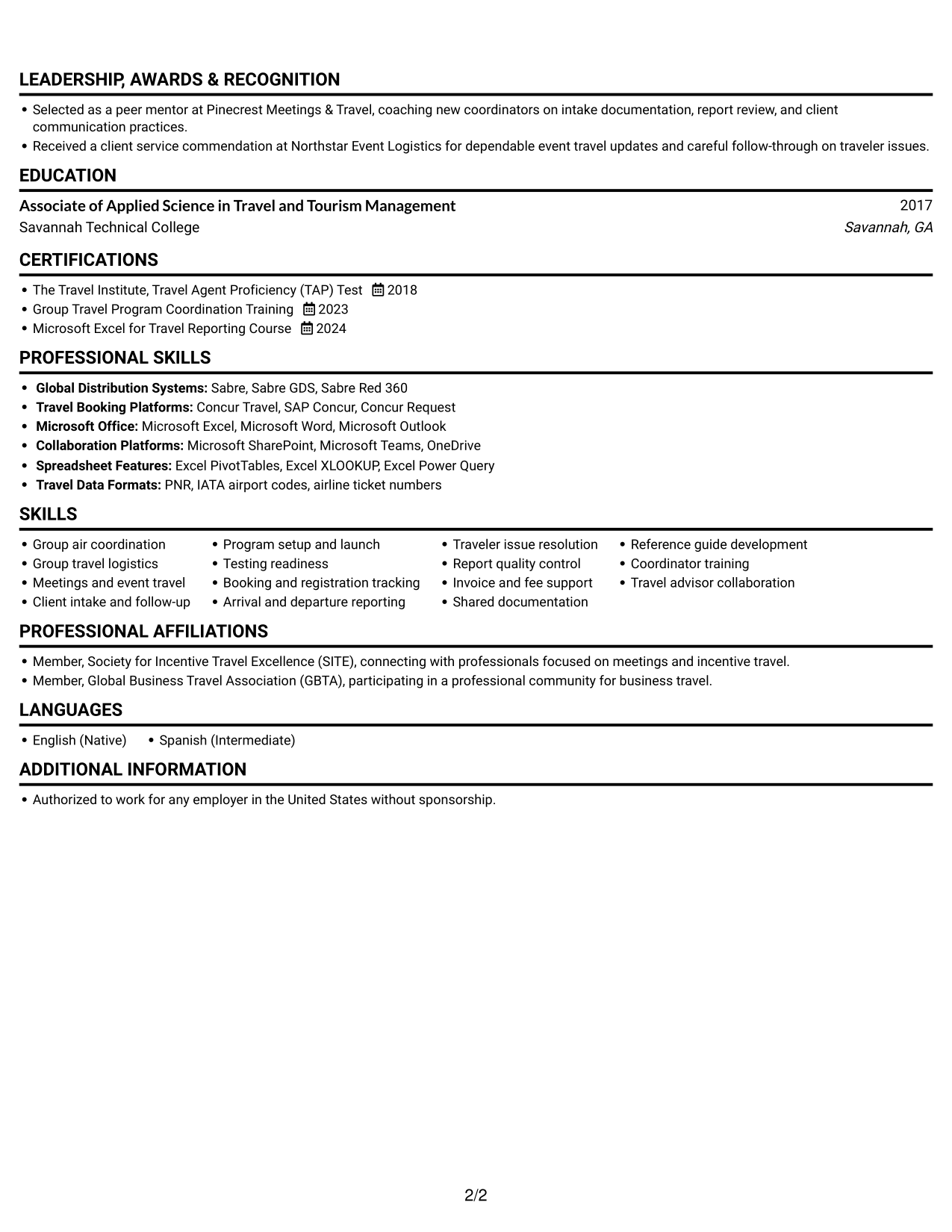 Resume example — page 2